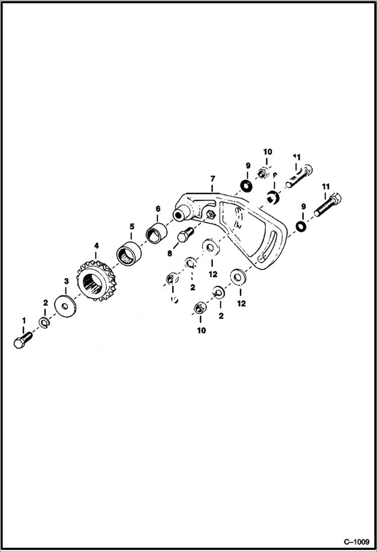 Схема запчастей Bobcat 600s - INSIDE CLUTCH CHAIN TIGHTENER Right Side DRIVE TRAIN