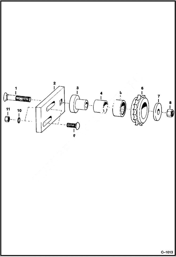 Схема запчастей Bobcat 400s - OUTSIDE CLUTCH CHAIN TIGHTENER Left Side DRIVE TRAIN