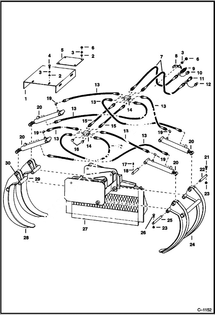 Схема запчастей Bobcat GRAPPLES - PULPWOOD GRAPPLE - 444 & 500 Direct Mount 4 Tooth Loader