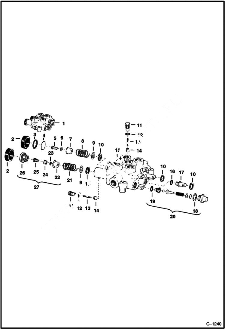 Схема запчастей Bobcat 600s - LIFT CYLINDER & AUXILIARY VALVE HYDRAULIC SYSTEM