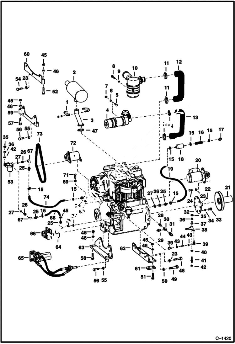 Схема запчастей Bobcat 600s - ENGINE ATTACHING PARTS Deutz POWER UNIT