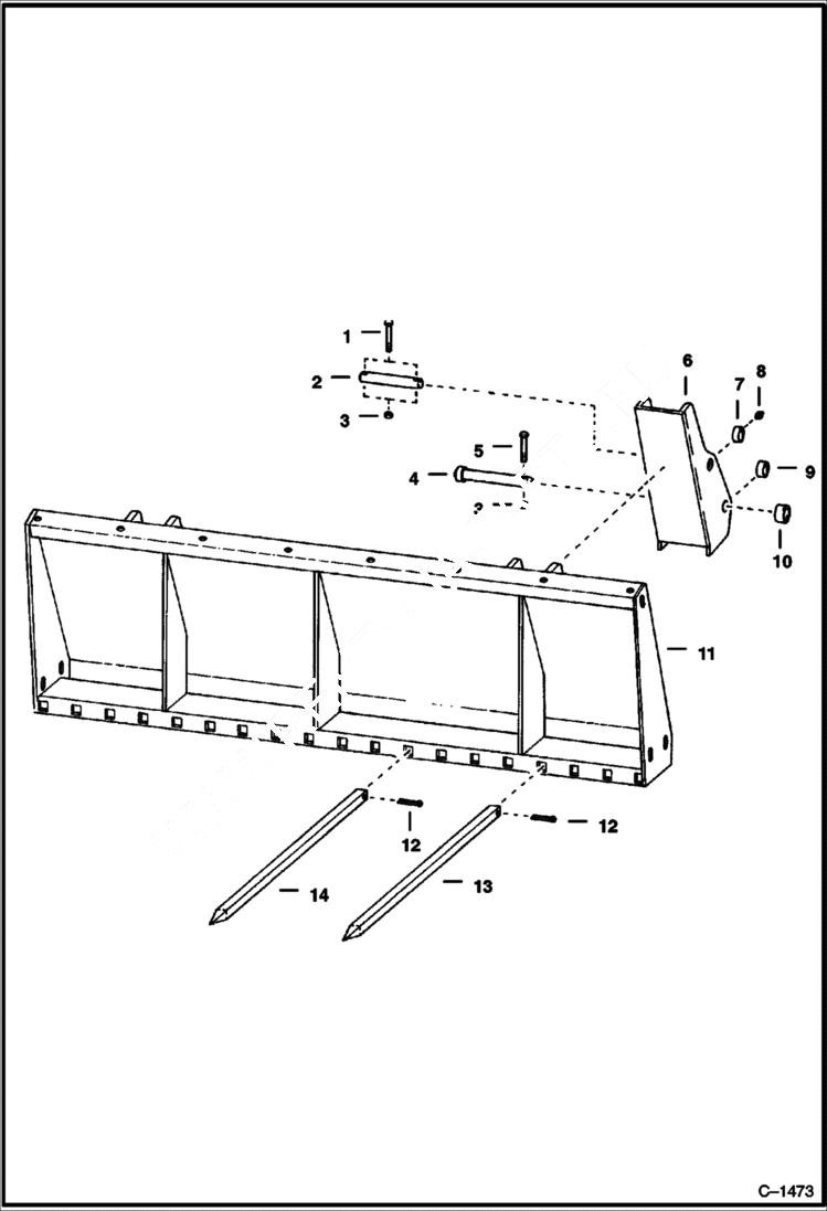 Схема запчастей Bobcat UTILITY FORKS - UTILITY FORK - 444-500 Direct Mount Loader