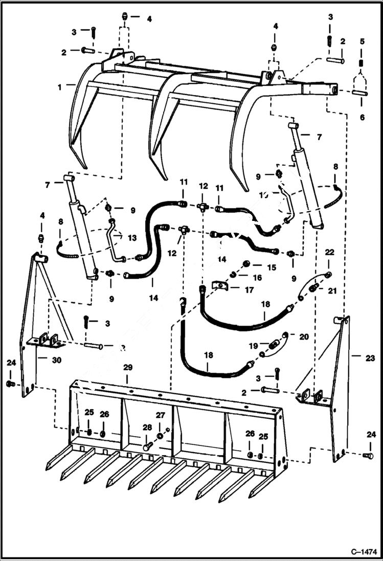 Схема запчастей Bobcat GRAPPLES - UTILITY GRAPPLE - 444 & 500 Direct Mount Loader