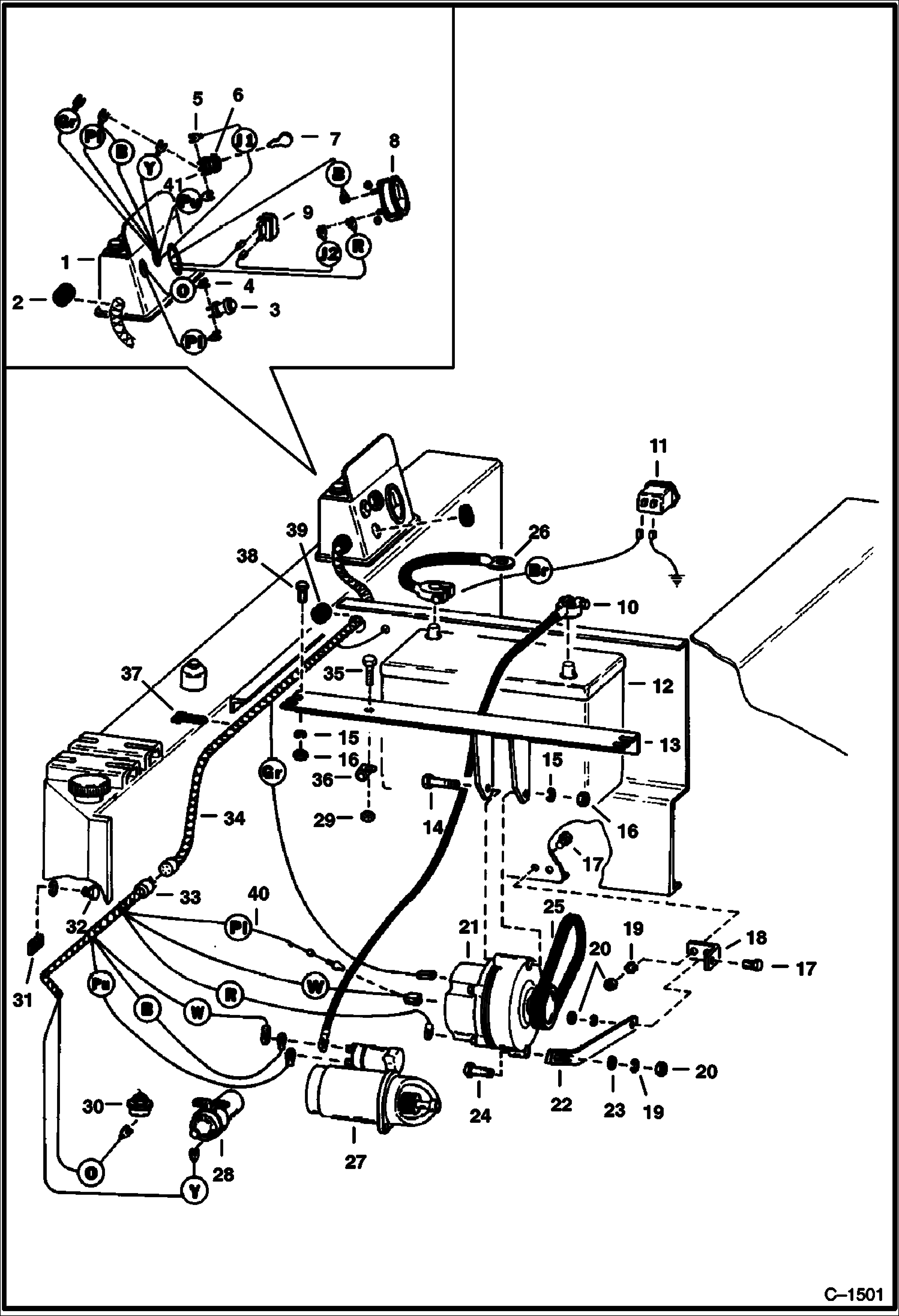 Схема запчастей Bobcat 600s - MAIN FRAME ELECTRICAL CIRCUITRY S/N 4956 M 1780 Thru 19999 ELECTRICAL SYSTEM