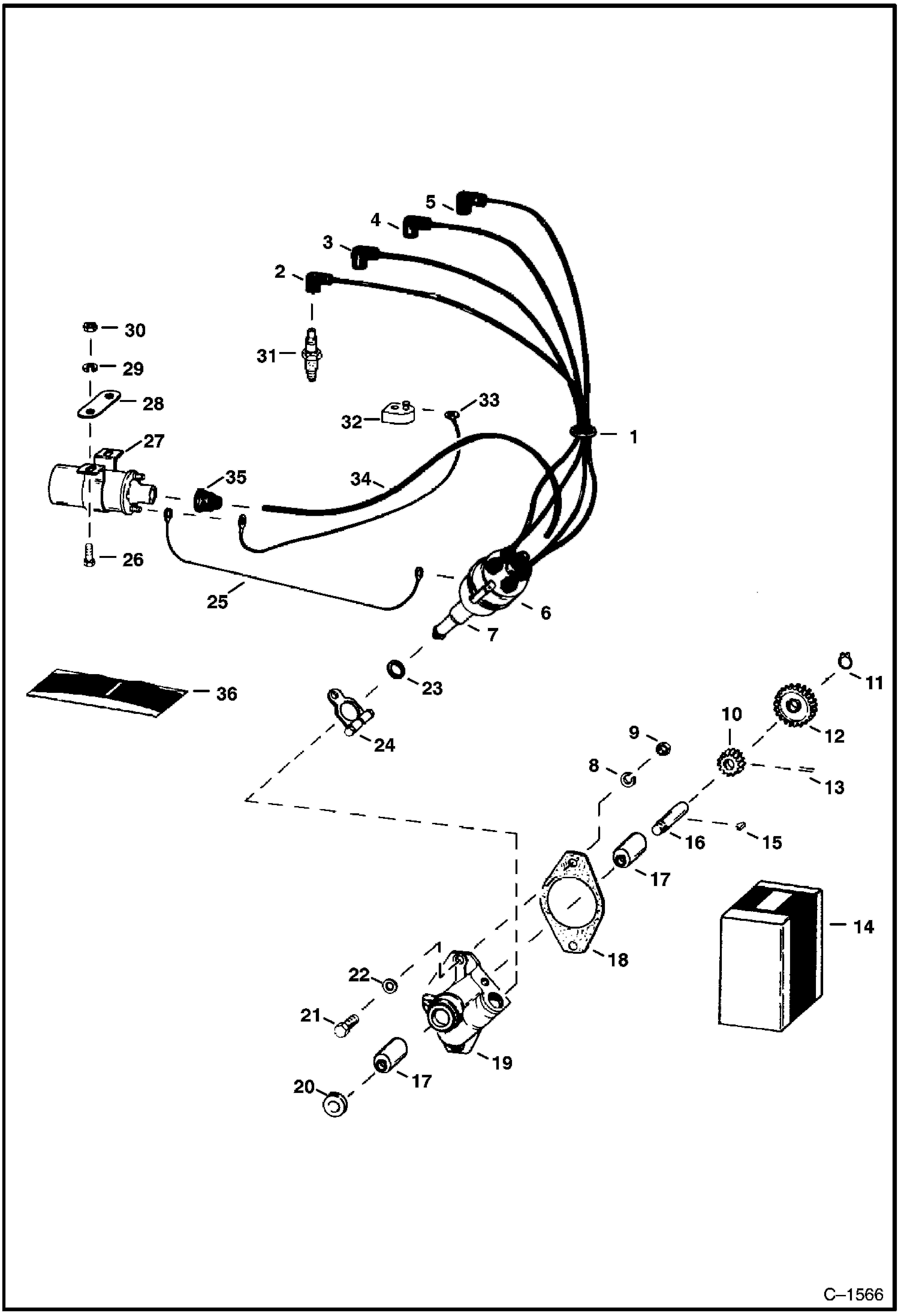 Схема запчастей Bobcat 700s - IGNITION COIL, CABLES & DISTRIBUTOR DRIVE POWER UNIT