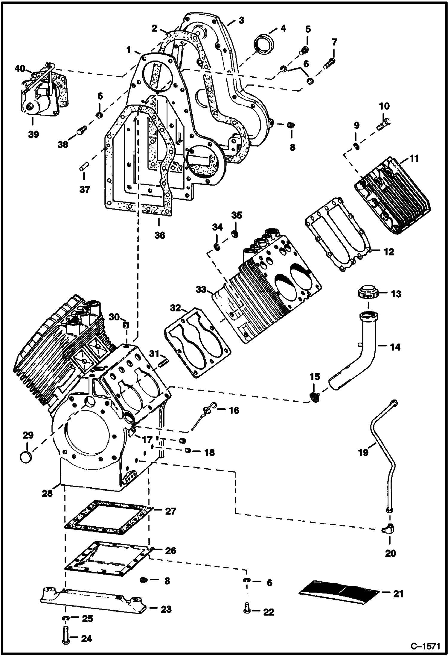 Схема запчастей Bobcat 600s - CRANKCASE & GEAR COVER POWER UNIT