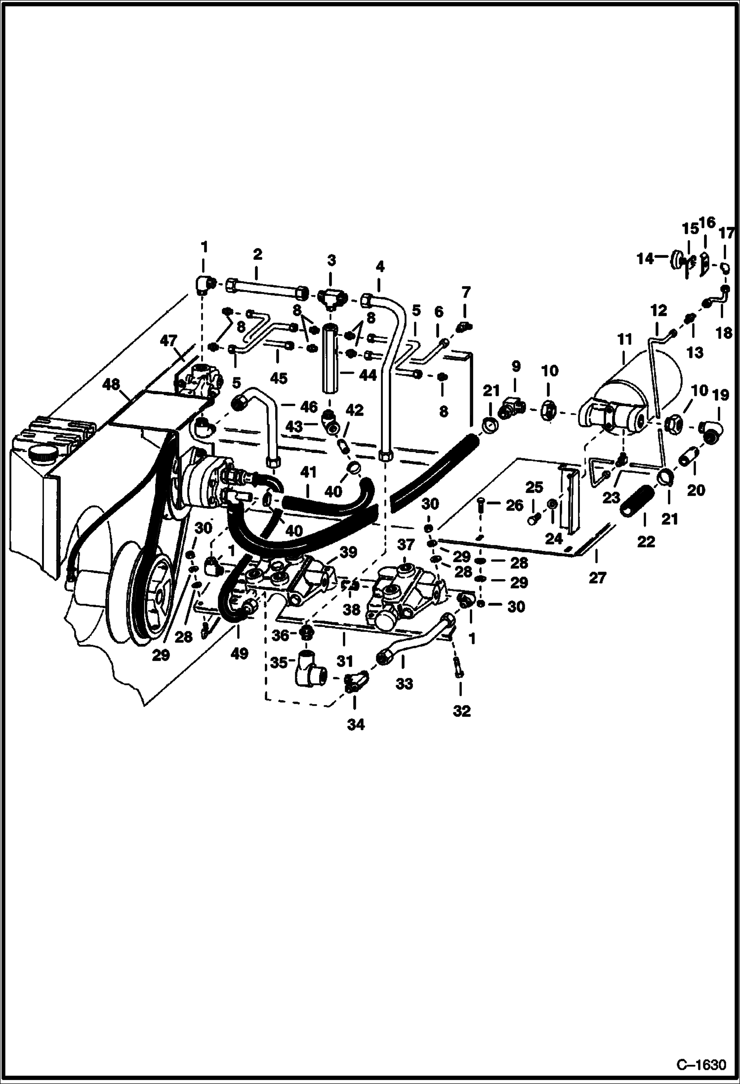 Схема запчастей Bobcat 600s - MAIN FRAME HYDRAULIC CIRCUITRY Petter Diesel - S/N 75648 & Below HYDRAULIC SYSTEM