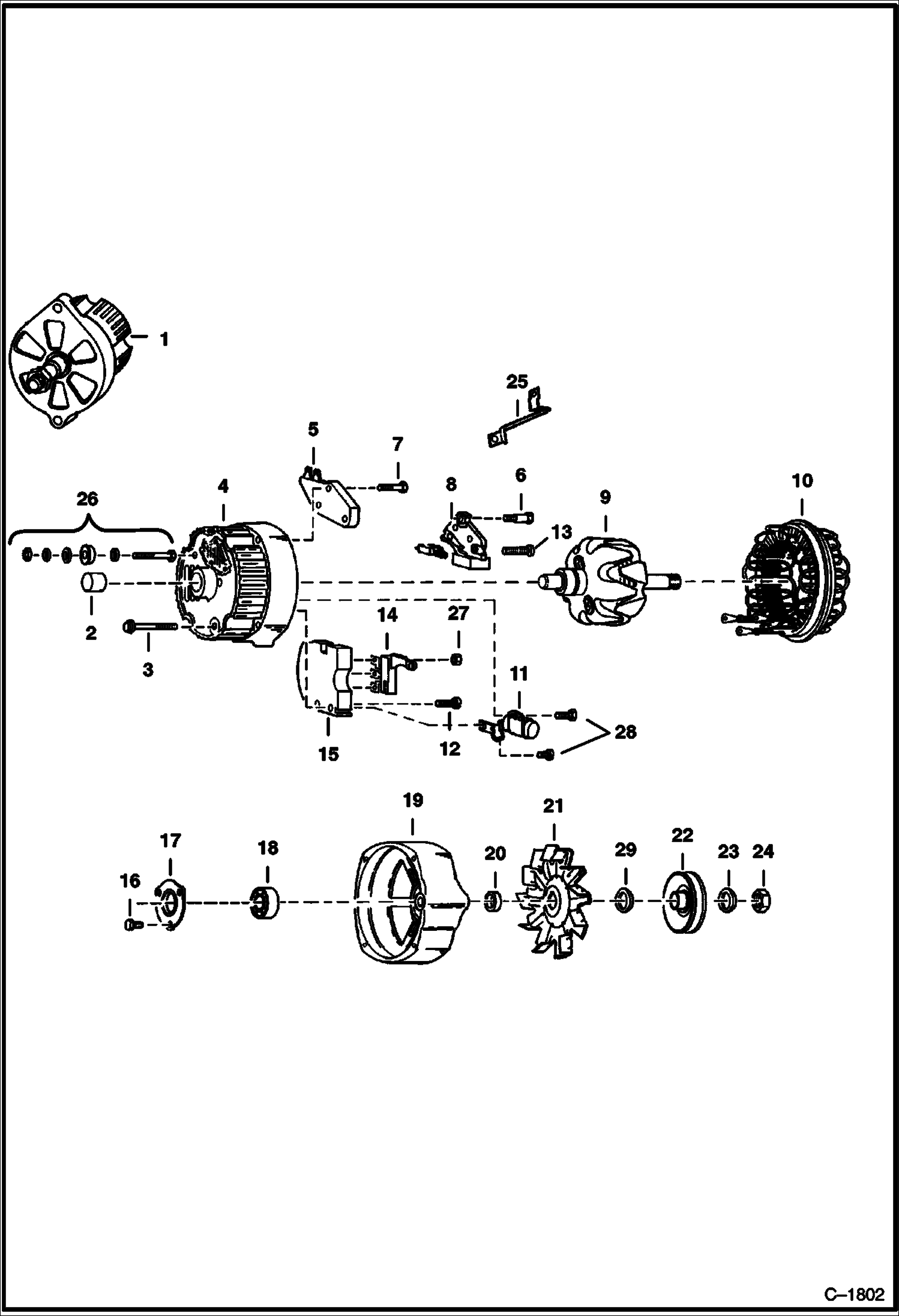 Схема запчастей Bobcat 400s - ALTERNATOR (Open) (Delco 1105070 or 1105422) (S/N 12182 & Below) ELECTRICAL SYSTEM