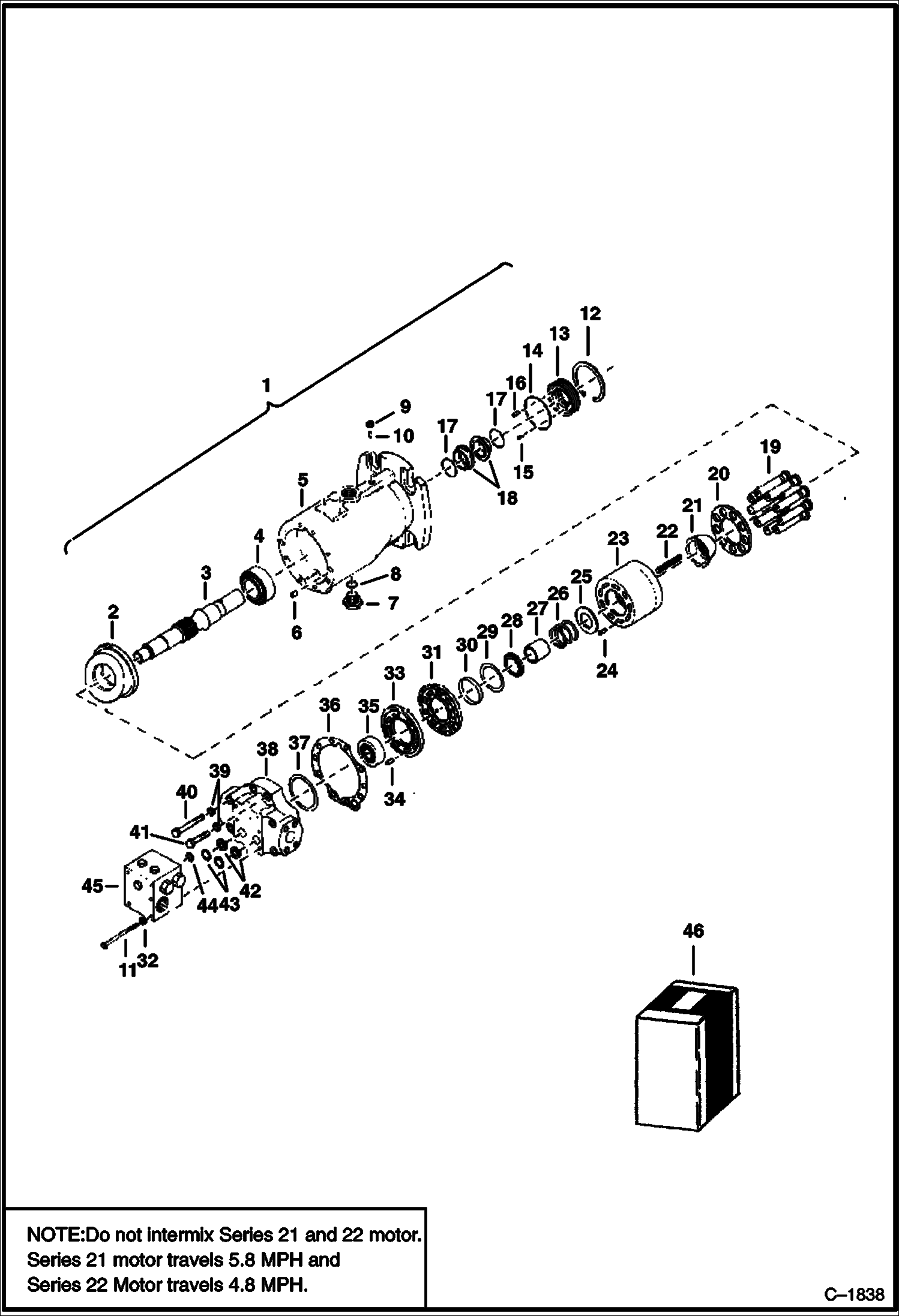 Схема запчастей Bobcat 900s - HYDROSTATIC MOTOR (22-3505AN-GSBG - S/N 11035 & Below) HYDROSTATIC SYSTEM