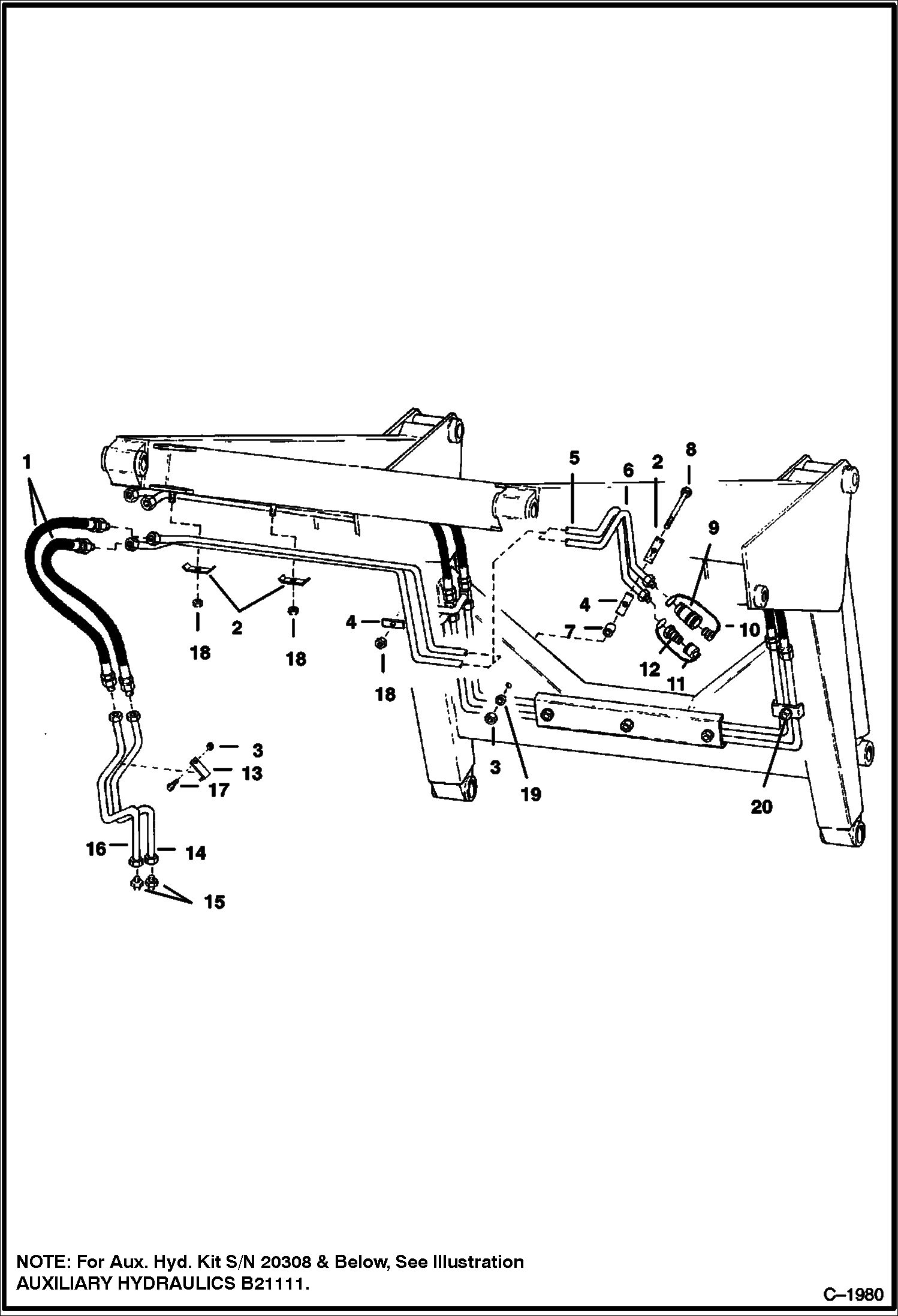 Схема запчастей Bobcat 800s - AUXILIARY HYDRAULICS (S/N 20309 & Above) HYDRAULIC SYSTEM