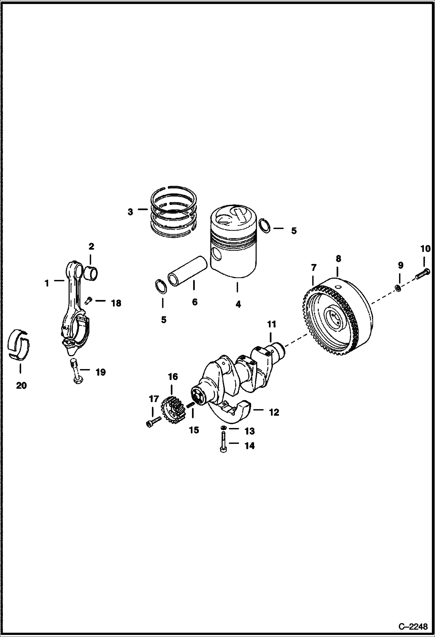 Схема запчастей Bobcat 600s - CRANKSHAFT, PISTON & FLYWHEEL (Deutz 411) POWER UNIT