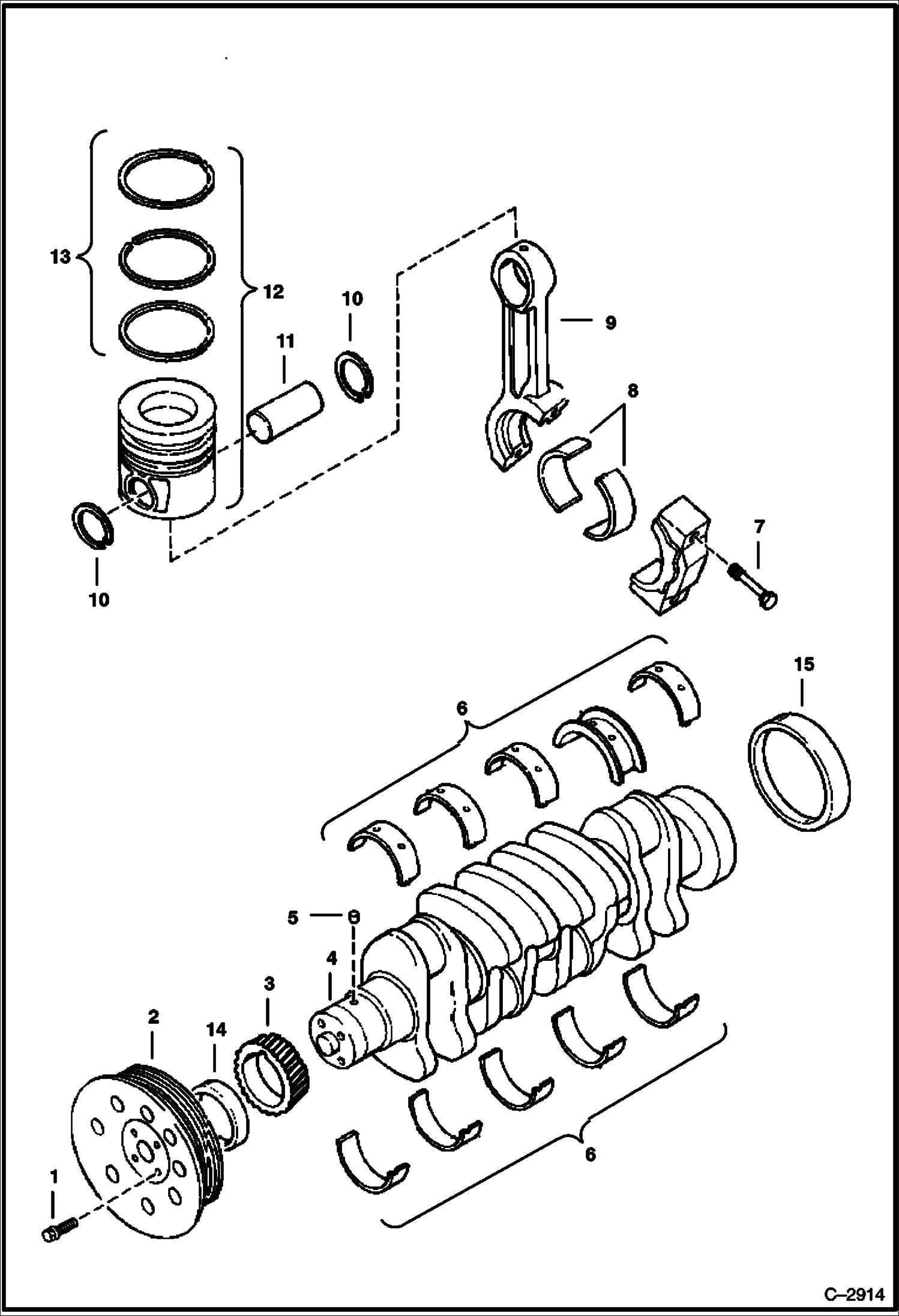 Схема запчастей Bobcat 900s - PISTONS, CONN. RODS & CRANKSHAFT POWER UNIT