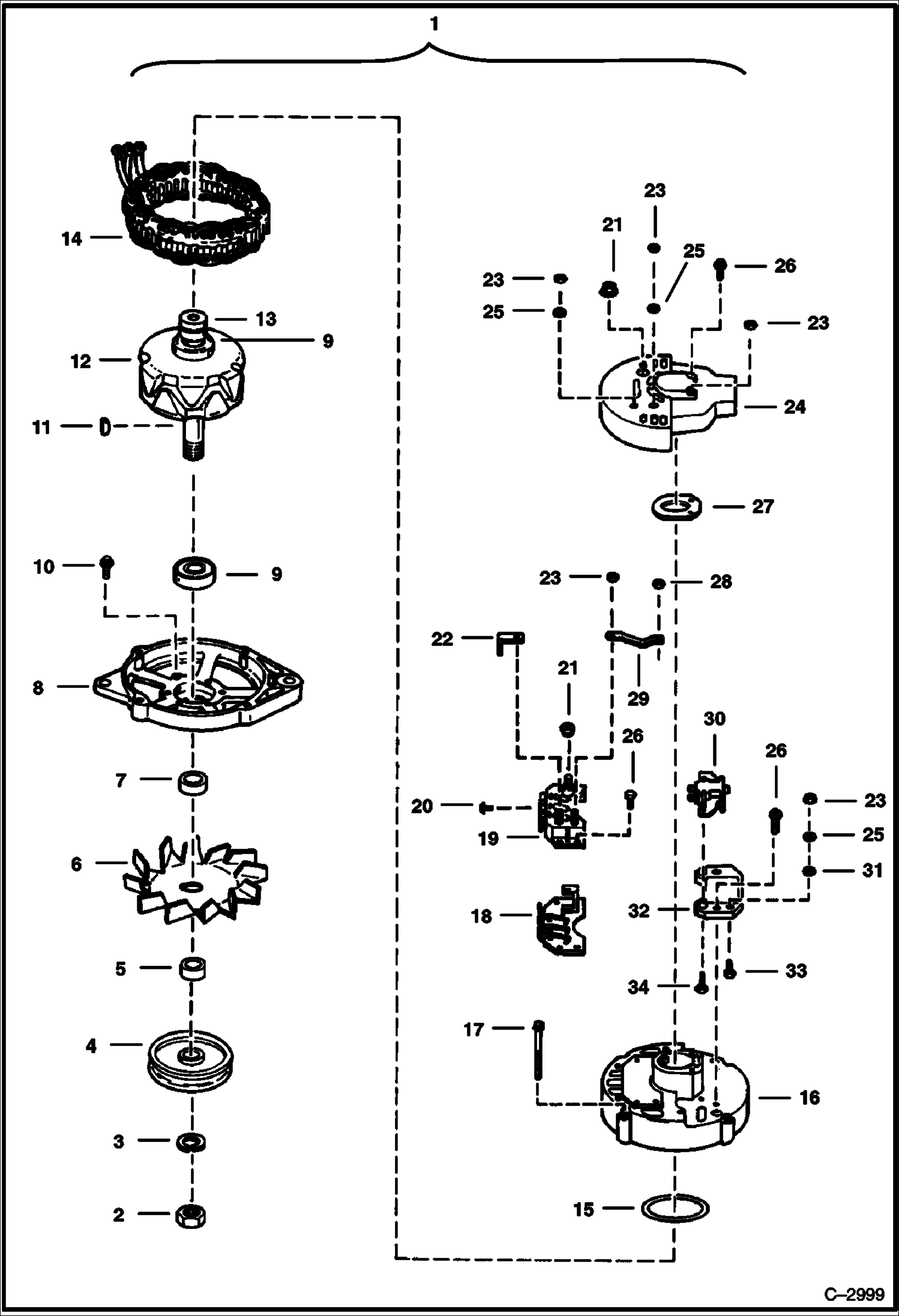 Схема запчастей Bobcat 220 - ALTERNATOR (Motorola) ELECTRICAL SYSTEM