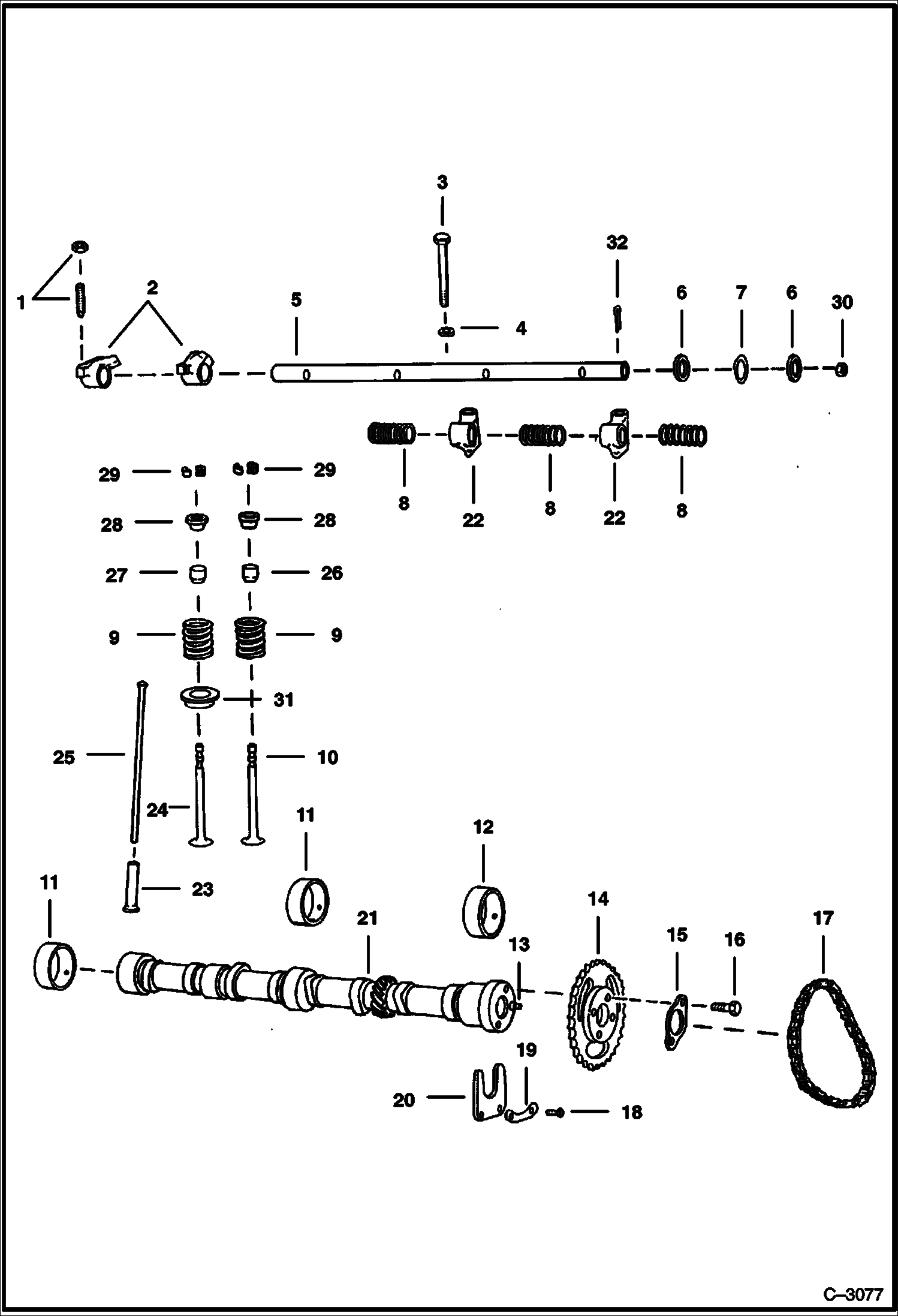 Схема запчастей Bobcat 500s - VALVE TRAIN (S/N 11999 & Below) POWER UNIT