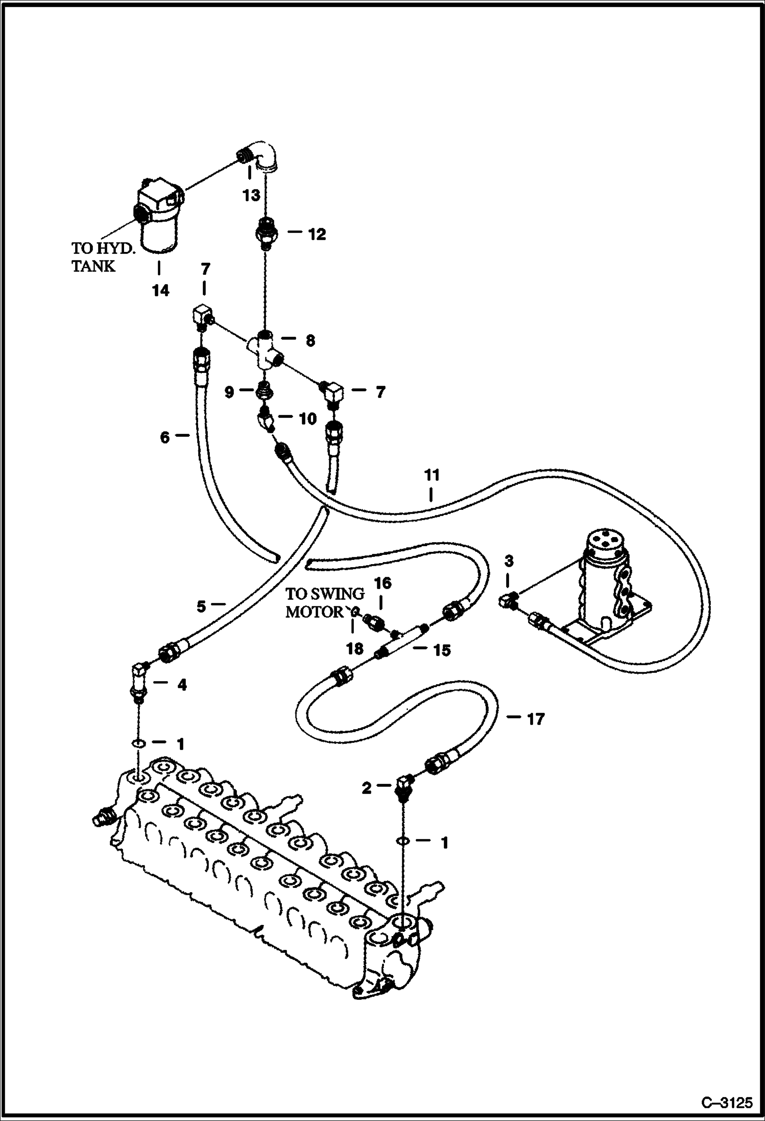 Схема запчастей Bobcat 220 - HYDRAULIC CIRCUITRY (Valve to Tank) (S/N 508211001-11308) HYDRAULIC SYSTEM