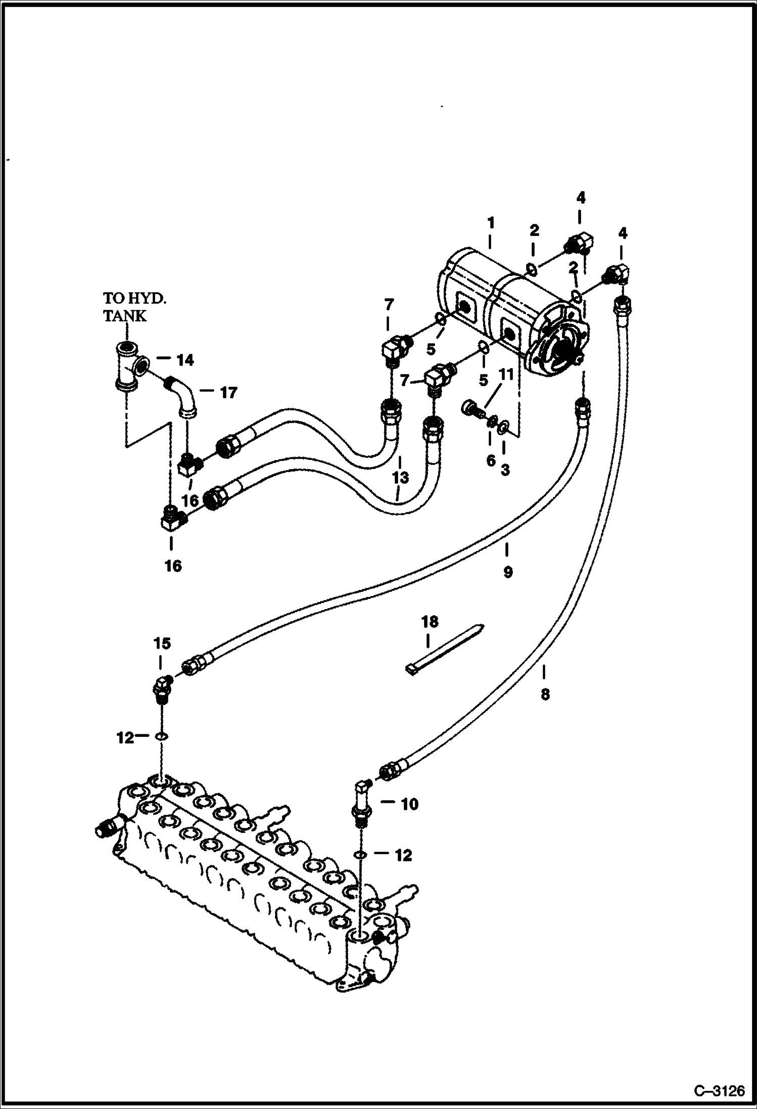 Схема запчастей Bobcat 220 - HYDRAULIC CIRCUITRY (Valve to Pump) HYDRAULIC SYSTEM