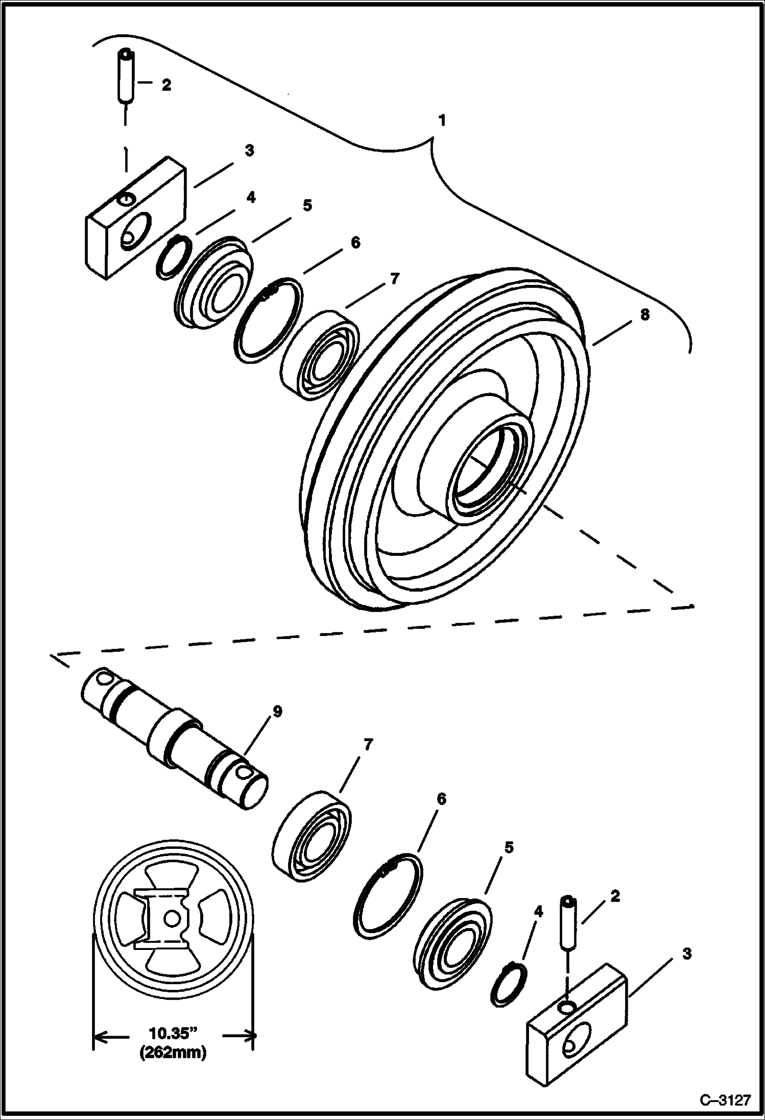 Схема запчастей Bobcat 320 - FRONT IDLER (S/N 562320001 & Above, 517811001 & Above UNDERCARRIAGE