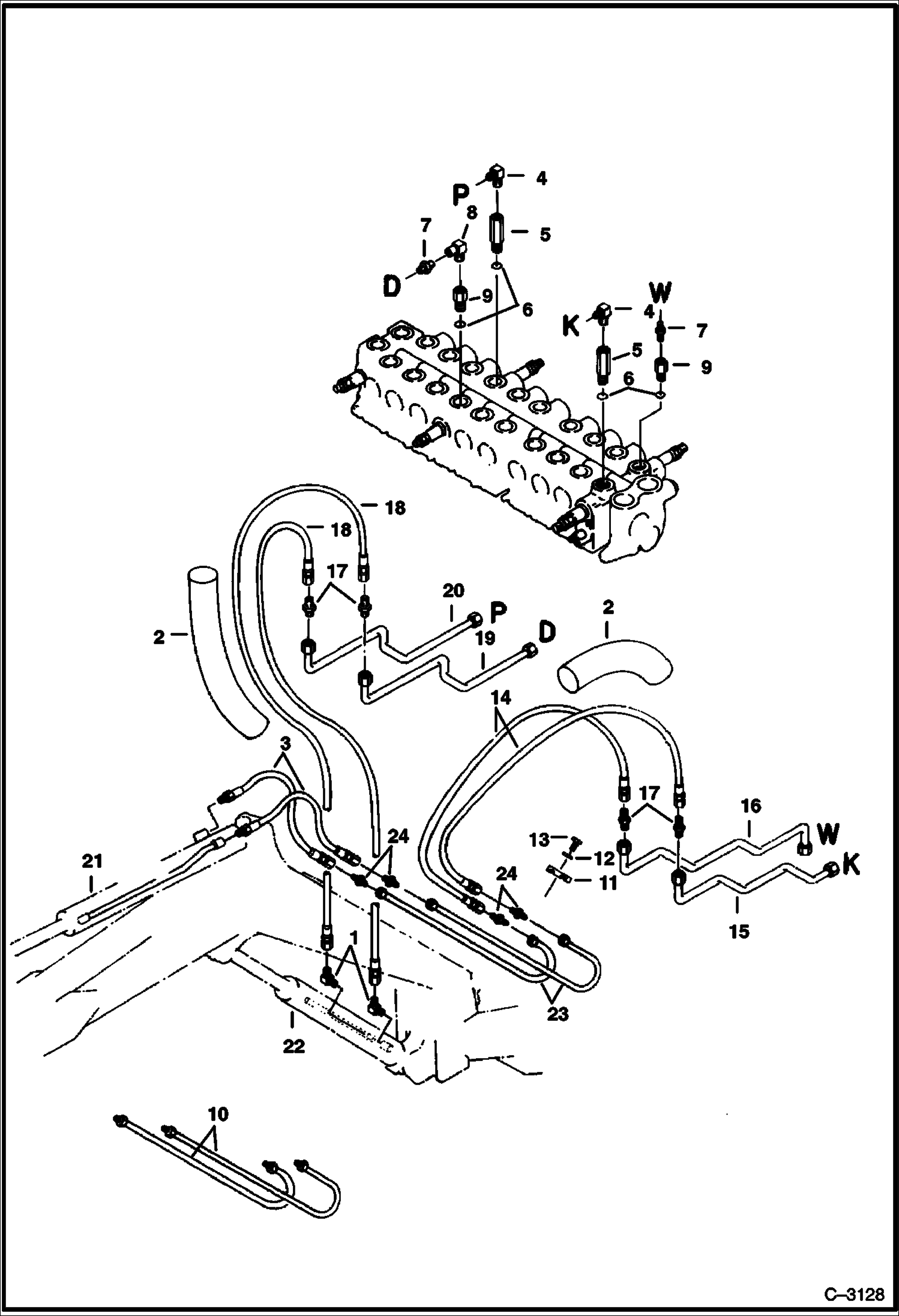 Схема запчастей Bobcat 220 - HYDRAULIC CIRCUITRY (Valve to Arm & Boom Cylinders) HYDRAULIC SYSTEM