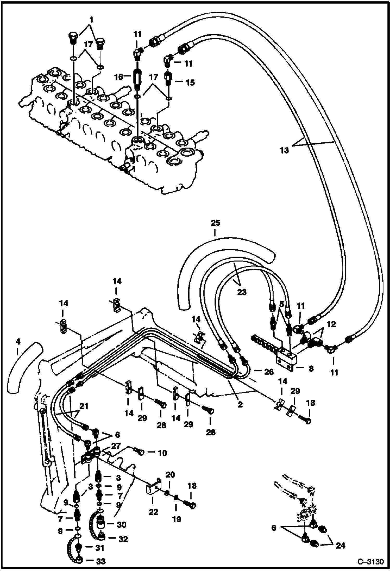 Схема запчастей Bobcat 220 - HYDRAULIC CIRCUITRY (Valve to Auxiliary) HYDRAULIC SYSTEM