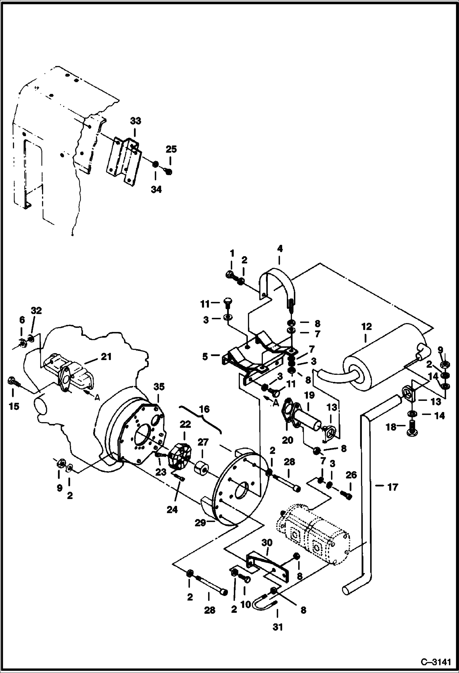 Схема запчастей Bobcat 220 - MANIFOLD, MUFFLER & POWER TAKE OFF POWER UNIT