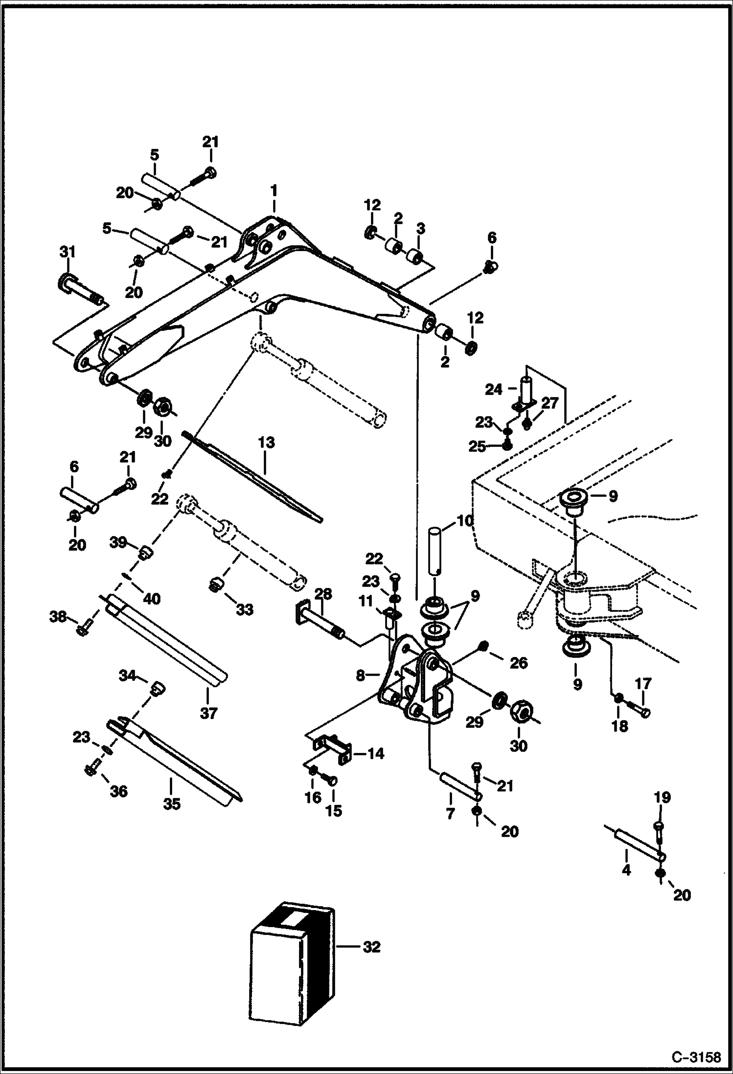 Схема запчастей Bobcat 225 - SWING BRACKET & BOOM WORK EQUIPMENT