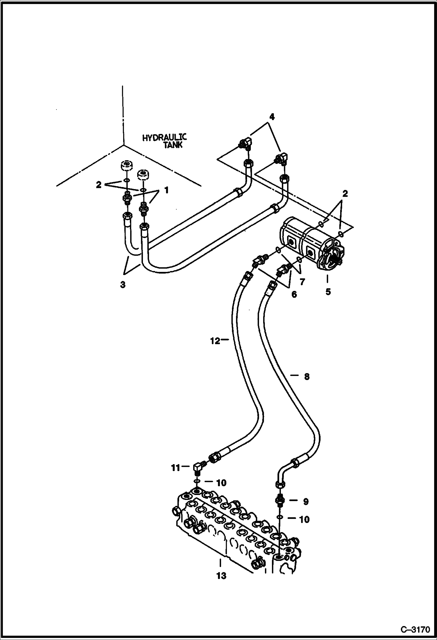 Схема запчастей Bobcat 220 - HYDRAULIC CIRCUITRY Valve to Pump to Tank HYDRAULIC SYSTEM