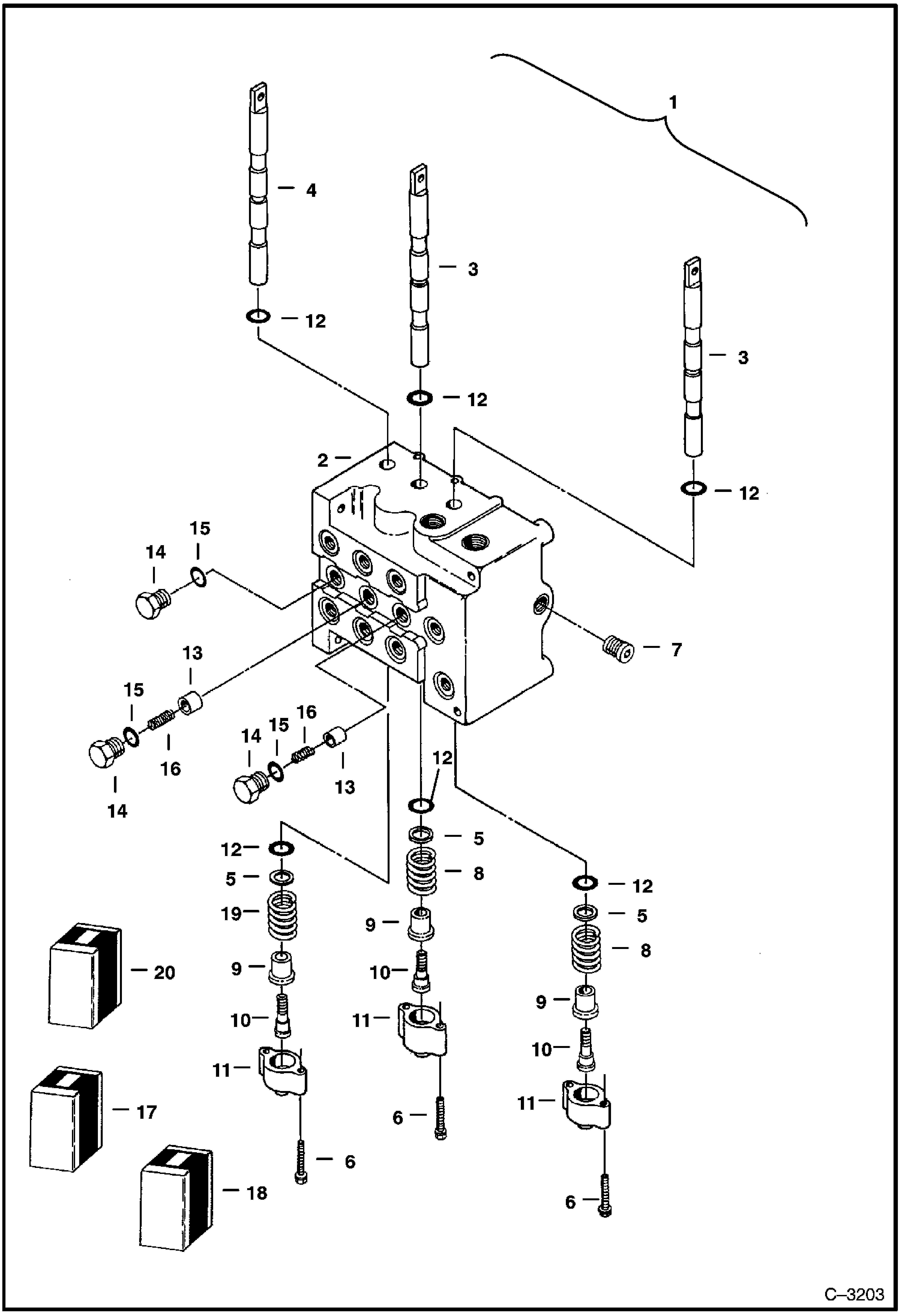 Схема запчастей Bobcat 220 - VALVE SECTION HYDRAULIC SYSTEM