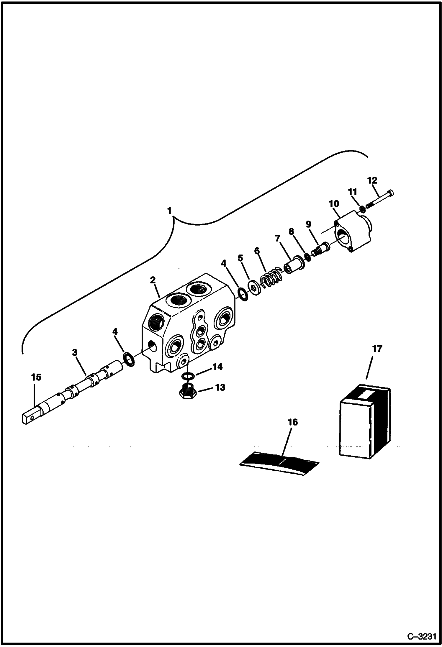 Схема запчастей Bobcat 220 - VALVE SECTION (Auxiliary) HYDRAULIC SYSTEM