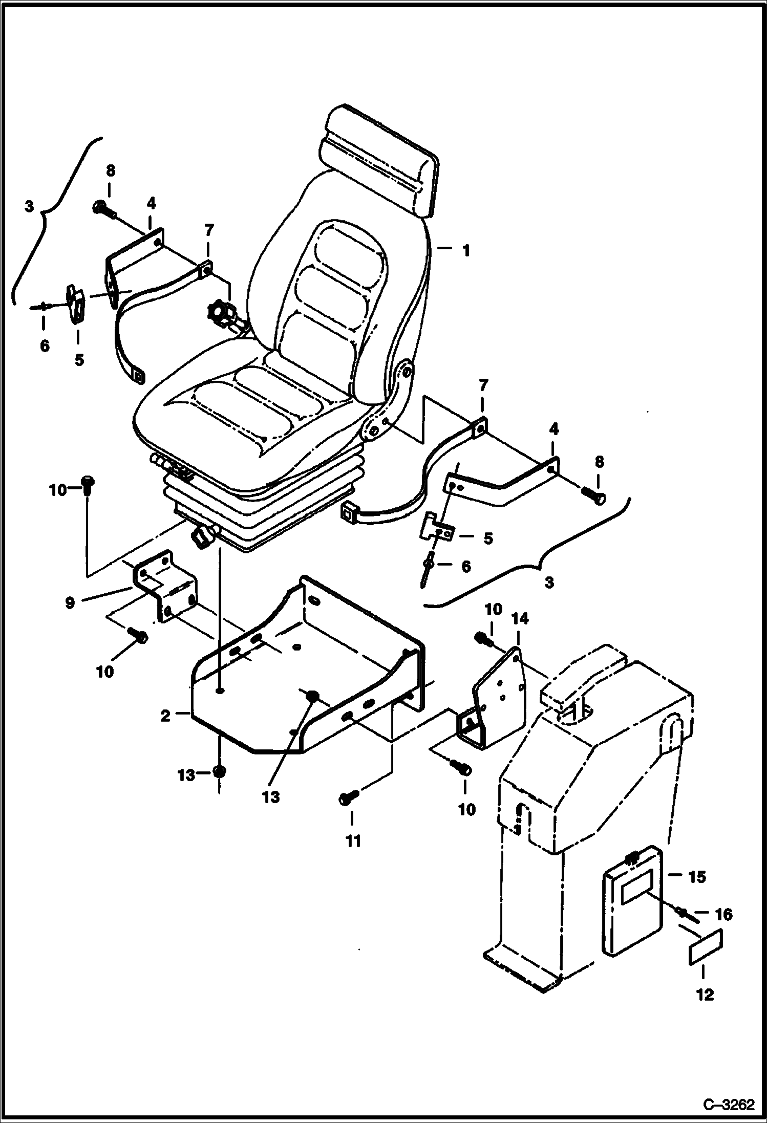 Схема запчастей Bobcat 225 - SEAT AND MOUNTING For Excavators Sold in Scandinavian Countries ACCESSORIES & OPTIONS