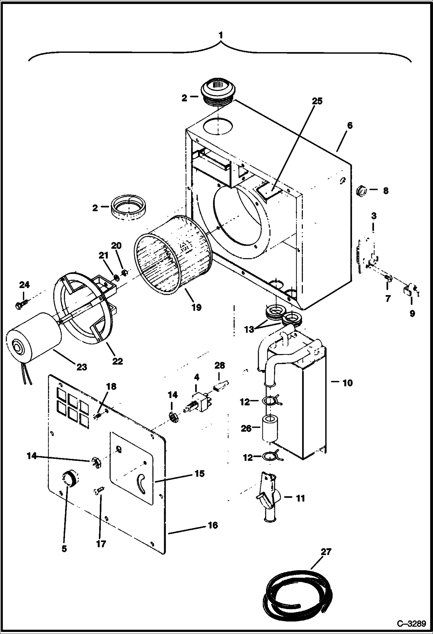 Схема запчастей Bobcat 231 - HEATER (With 3 Speed Fan Motor) MAIN FRAME