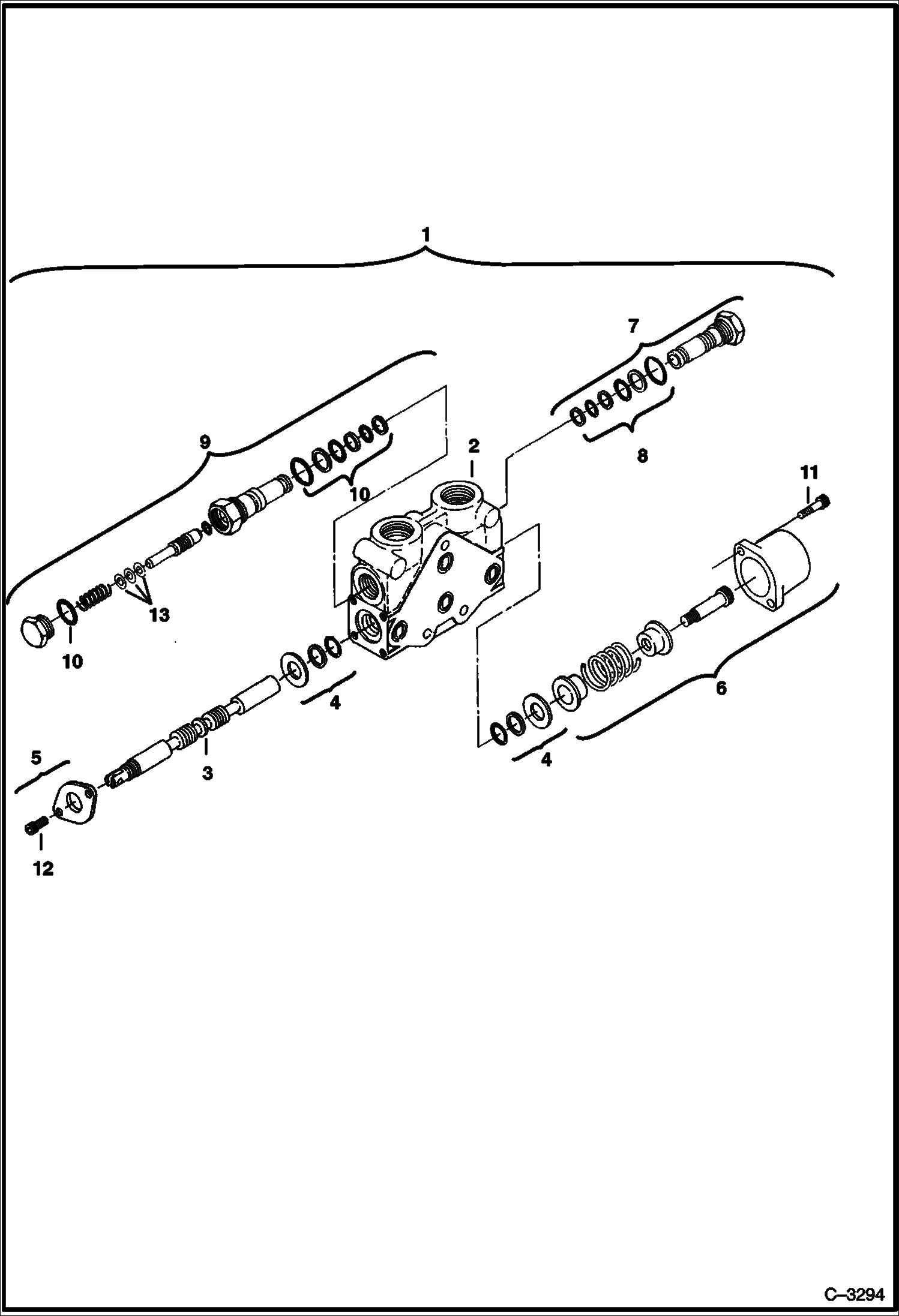 Схема запчастей Bobcat 231 - VALVE SECTION (L. H. Travel (6 Spool Valve) W/Single Pressure Relief Valve) (S/N 12001-12380) HYDRAULIC SYSTEM