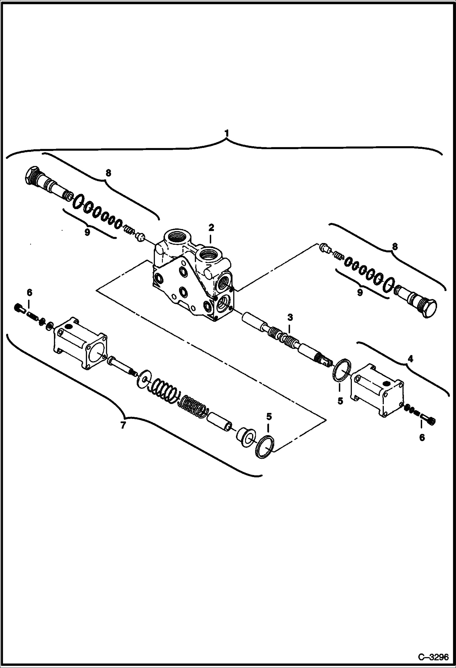 Схема запчастей Bobcat 231 - VALVE SECTION (House Swing) (3 spool valve) HYDRAULIC SYSTEM