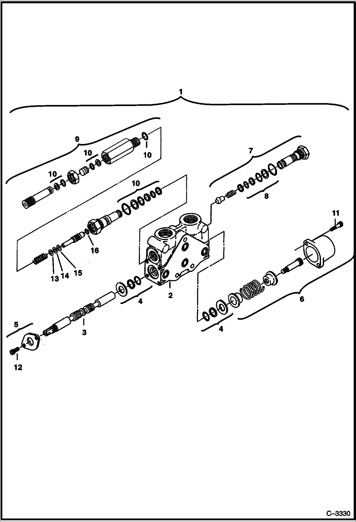 Схема запчастей Bobcat 231 - VALVE SECTION (L. H. Travel (6 Spool Valve) W/Dual Pressure Relief Valve) (S/N 12391 & Above) HYDRAULIC SYSTEM