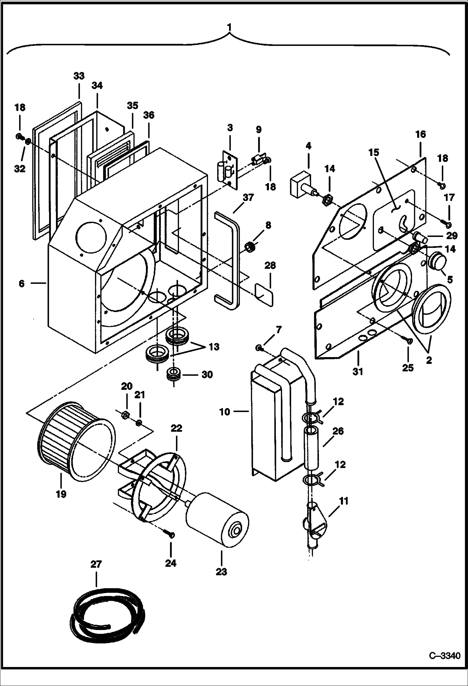 Схема запчастей Bobcat 325 - HEATER (With 3 Speed Fan Motor & With Filter) (S/N 514013001-514014899) MAIN FRAME