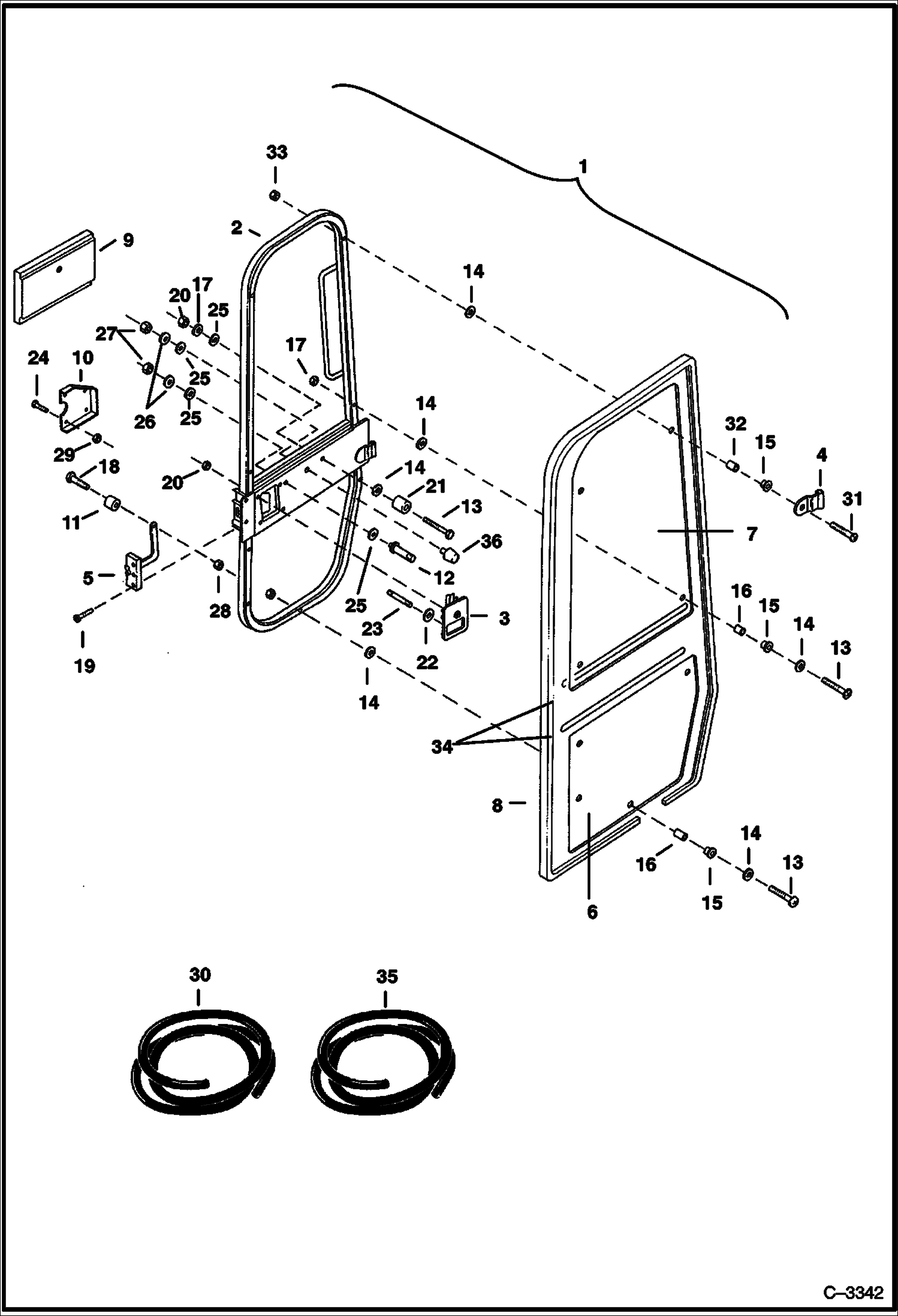 Схема запчастей Bobcat 320 - OPERATOR CAB (Door) (S/N 562313000-19999, 562320001-20448 & 517811001-11628) MAIN FRAME