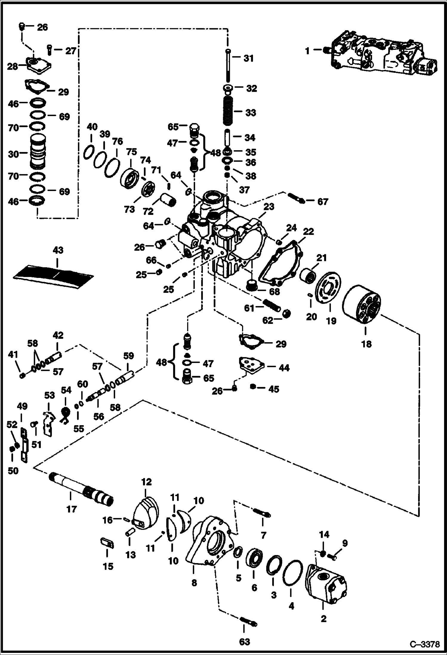 Схема запчастей Bobcat 800s - HYDROSTATIC PUMP (Right Half) (M46 - Servo Assist Steering) (5141 14999, 5142 12999 & Below) HYDROSTATIC SYSTEM