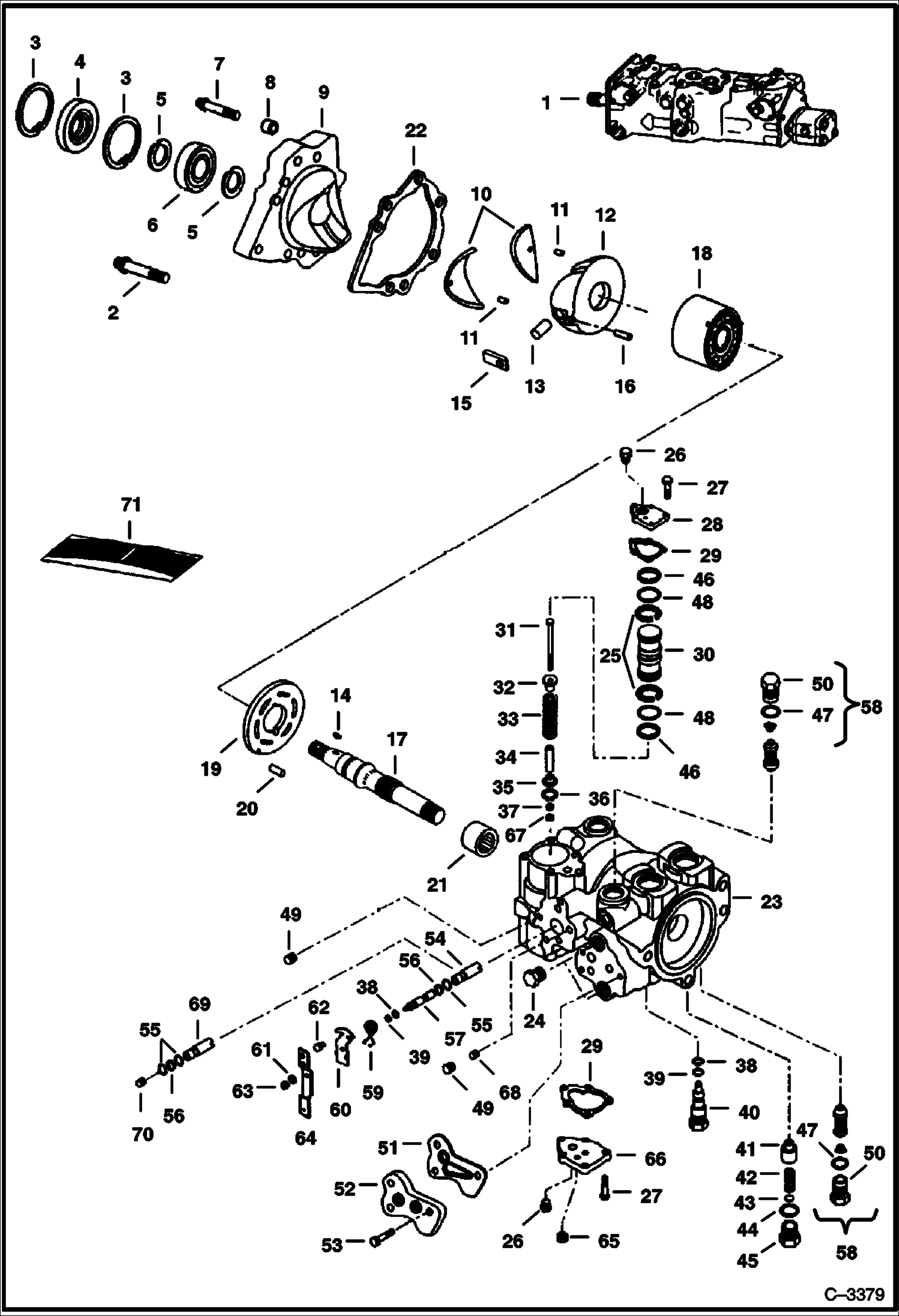 Схема запчастей Bobcat 800s - HYDROSTATIC PUMP (Left Half) (M46 - Servo Assist Steering) (S/N 5141 14999, 5142 12999 & Below) HYDROSTATIC SYSTEM