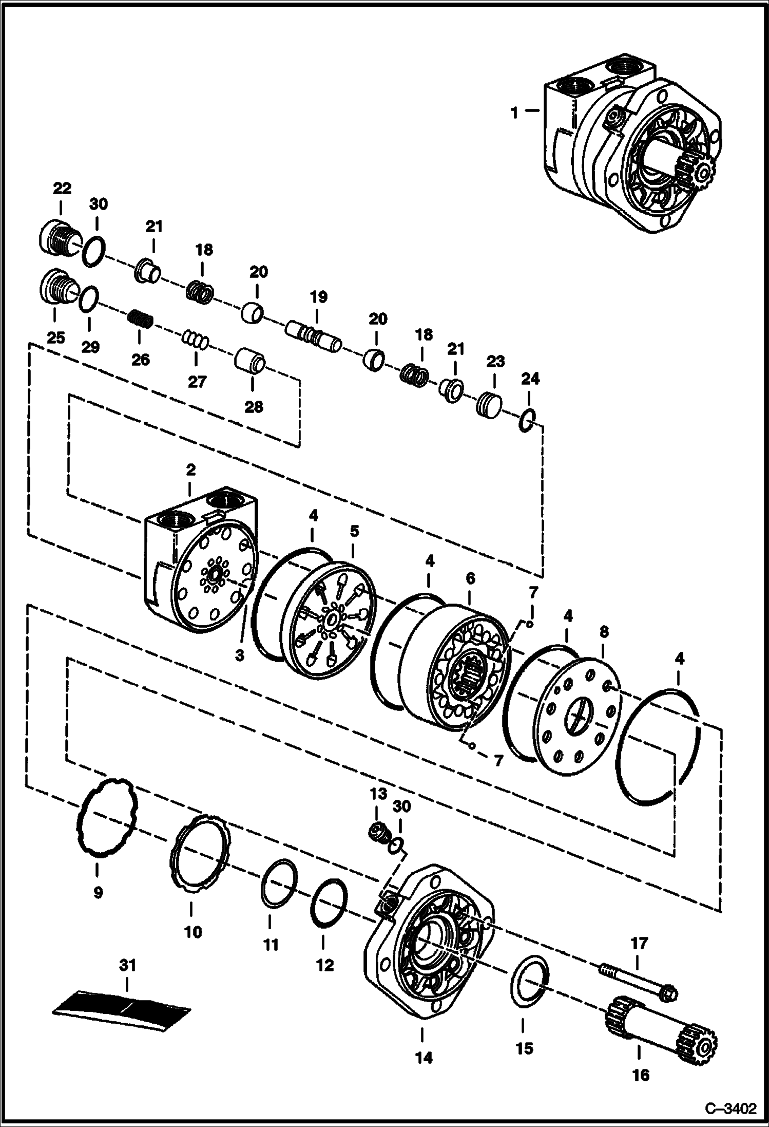 Схема запчастей Bobcat 800s - HYDROSTATIC MOTOR (Eaton) (5144 24999, 5145 24999, 5146 24999 & Below) HYDROSTATIC SYSTEM