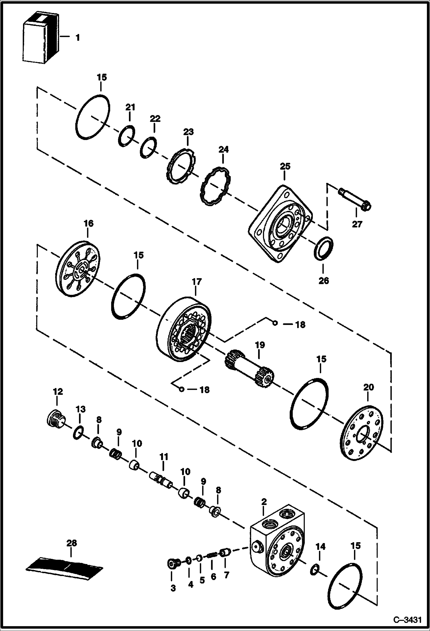 Схема запчастей Bobcat S-Series - HYDROSTATIC MOTOR (S/N 5266 15244 & Bel, 5267 16527 & Bel, 5268 15197 & Bel,5269 18013 & Bel) HYDROSTATIC SYSTEM