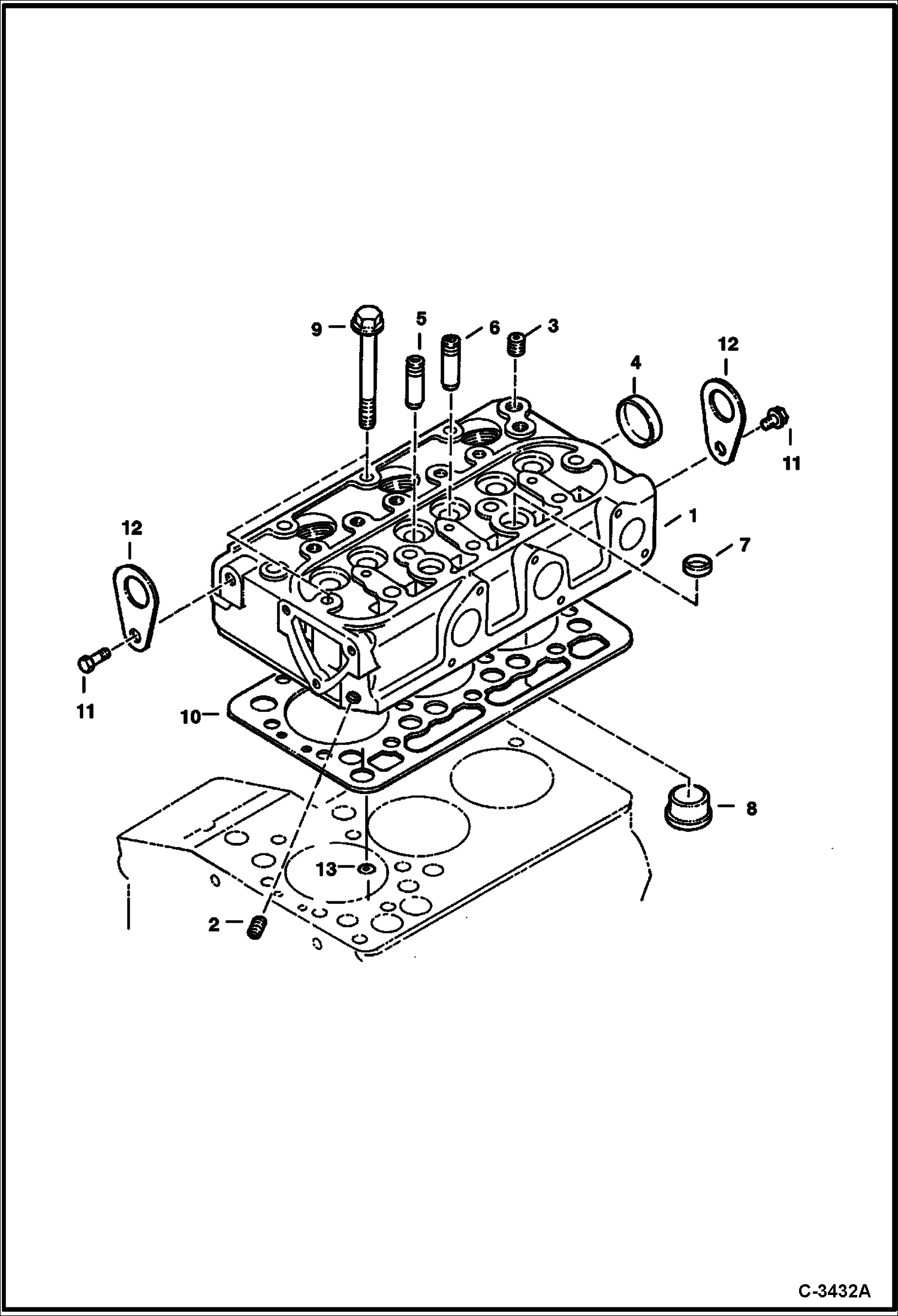 Схема запчастей Bobcat Mini Tracks Loaders - CYLINDER HEAD (Kubota D722-E2B-BC-3) (Tier II Replacement) REPLACEMENT ENGINE