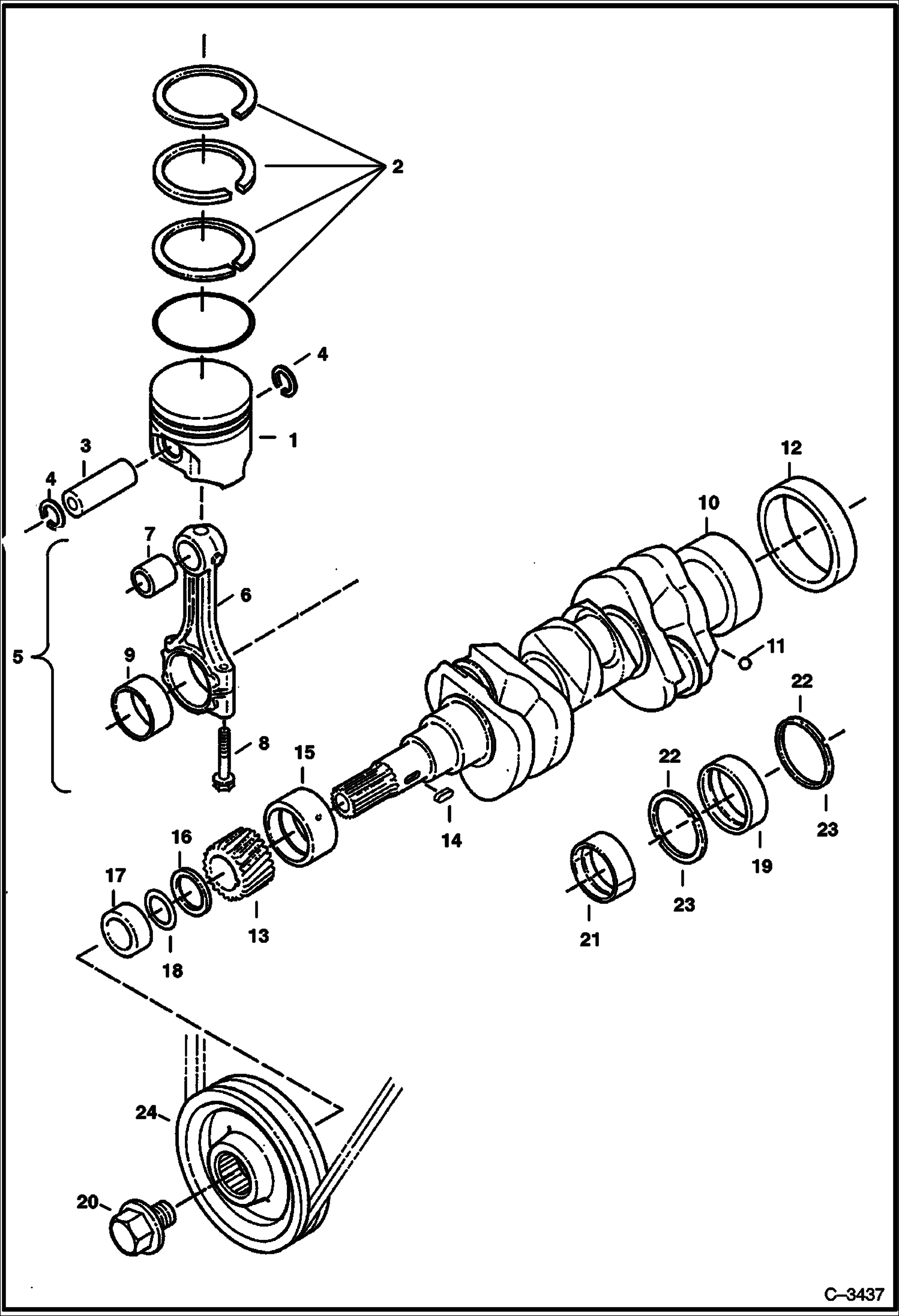 Схема запчастей Bobcat 400s - PISTON & CRANKSHAFT (Kubota D722) (5150 11001 & Above, 5151 11001 & Above) POWER UNIT