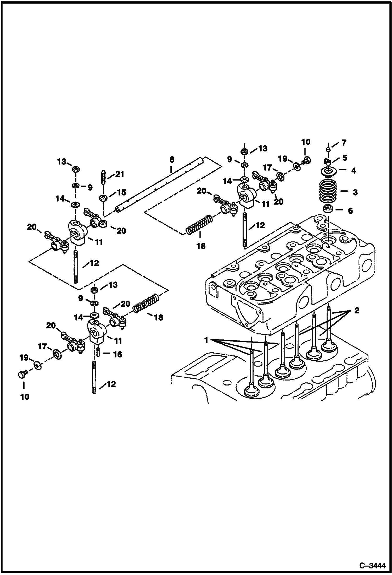 Схема запчастей Bobcat 322 - ROCKER ARM & VALVES (Kubota D722-EB-MELROE-1) POWER UNIT