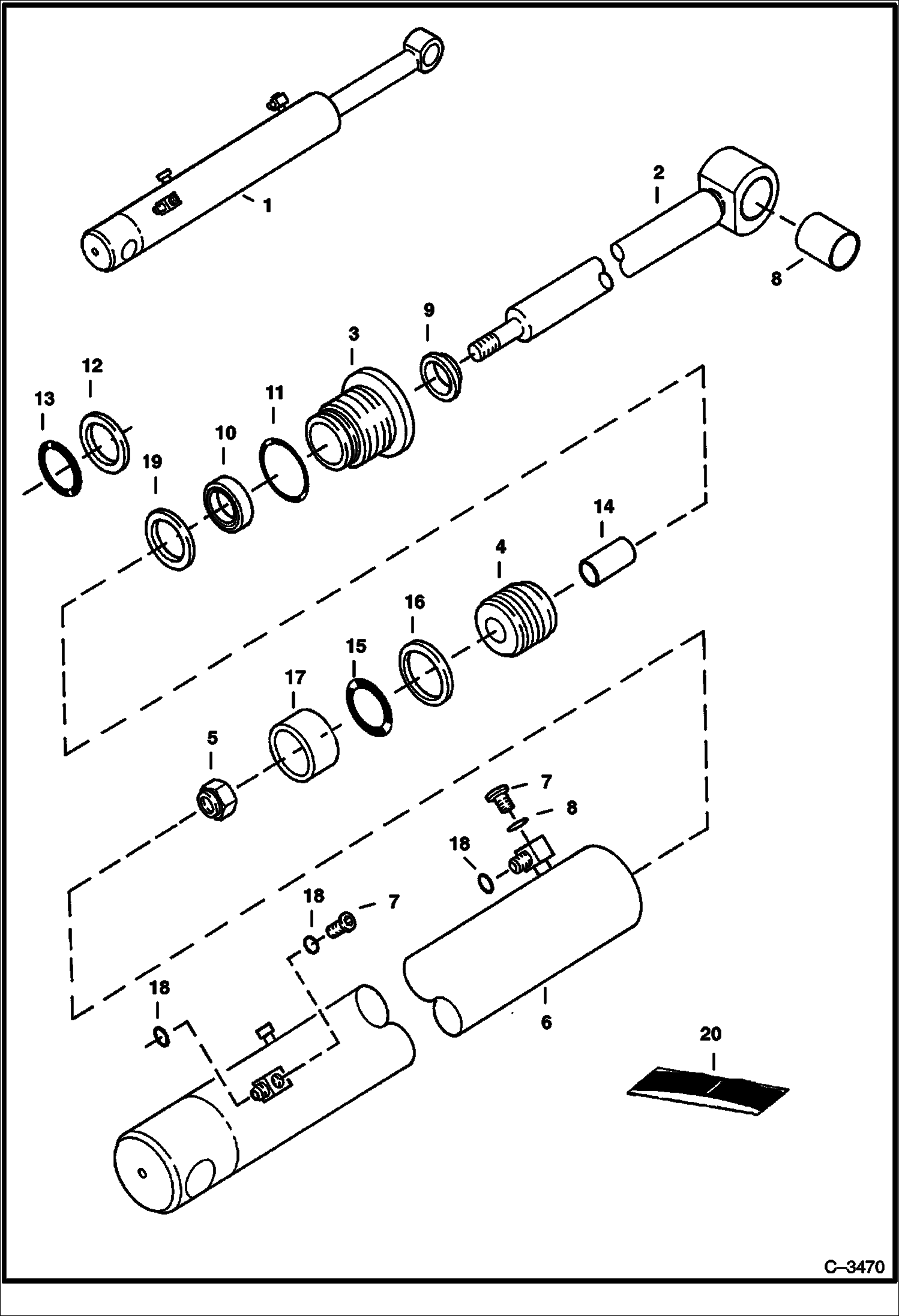 Схема запчастей Bobcat 341 - ARM CYLINDER (S/N 233311695 & Below and 233211620 & Below) HYDRAULIC SYSTEM