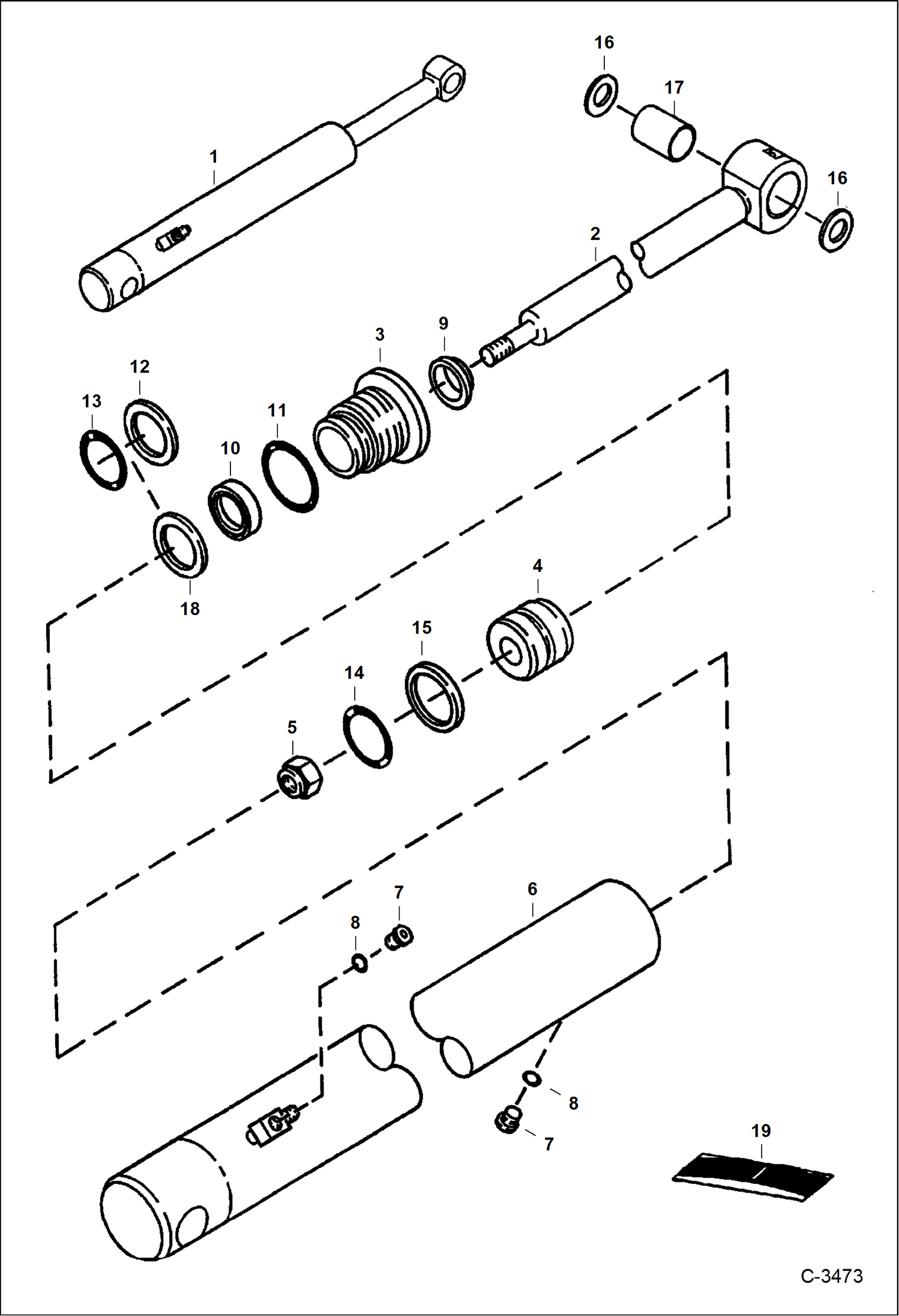 Схема запчастей Bobcat 337 - BUCKET CYLINDER (S/N 515411001 - 515411925) HYDRAULIC SYSTEM