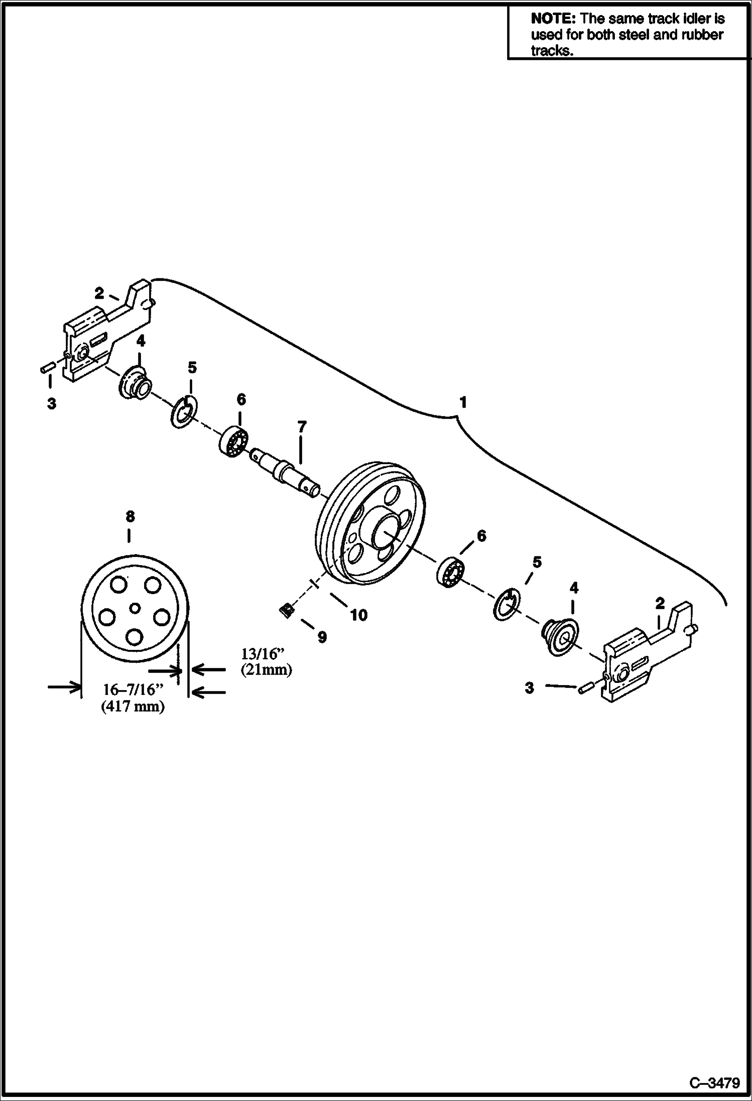 Схема запчастей Bobcat 337 - FRONT IDLER (Modified)(Unsealed Bearings & Oil Fill Plug) UNDERCARRIAGE