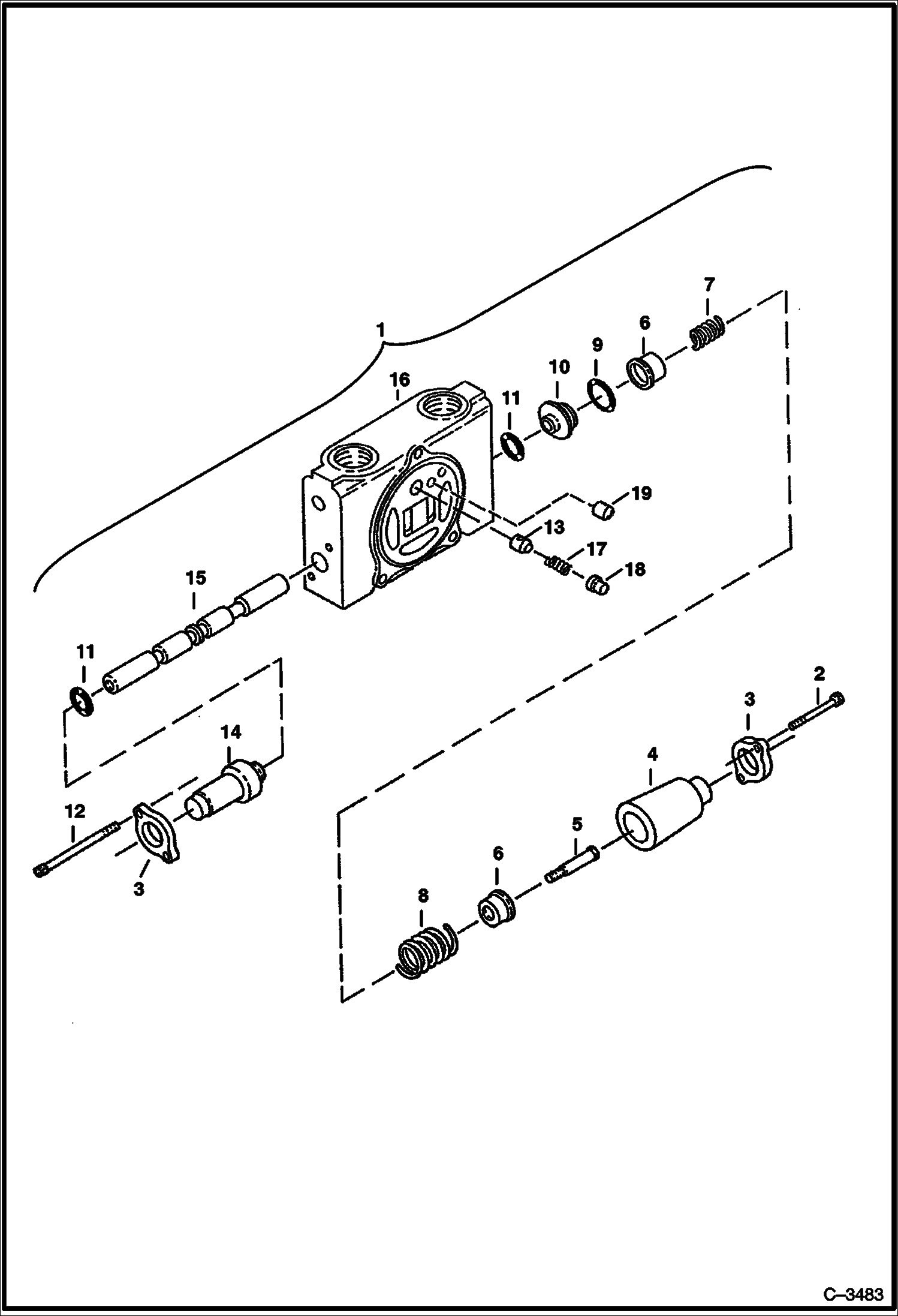 Схема запчастей Bobcat 341 - VALVE SECTION (Auxiliary, Boom, Arm & Bucket) HYDRAULIC SYSTEM