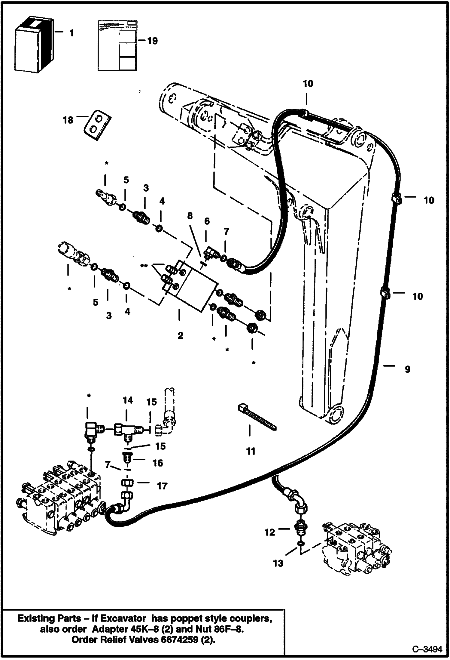 Схема запчастей Bobcat 325 - AUXILIARY RELIEF KIT (S/N 5140 11001-5140 13864) ACCESSORIES & OPTIONS