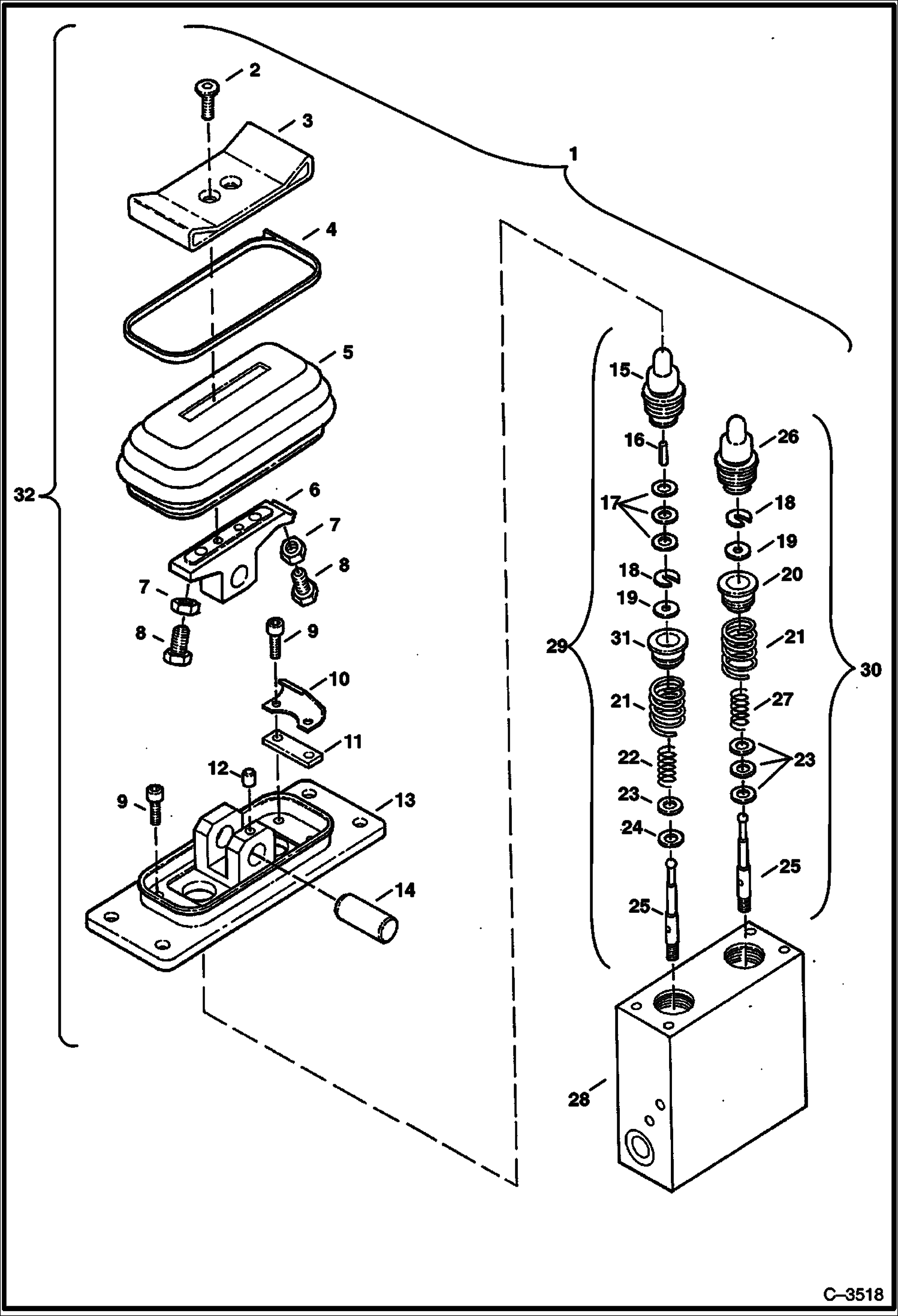 Схема запчастей Bobcat 341 - AUXILIARY VALVE (W/Detent) HYDRAULIC SYSTEM