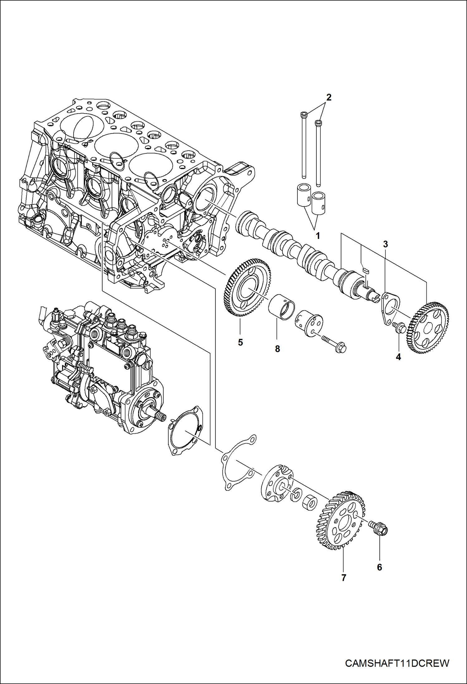 Схема запчастей Bobcat 3400 - ENGINE, CAMSHAFT & DRIVING GEAR POWER UNIT