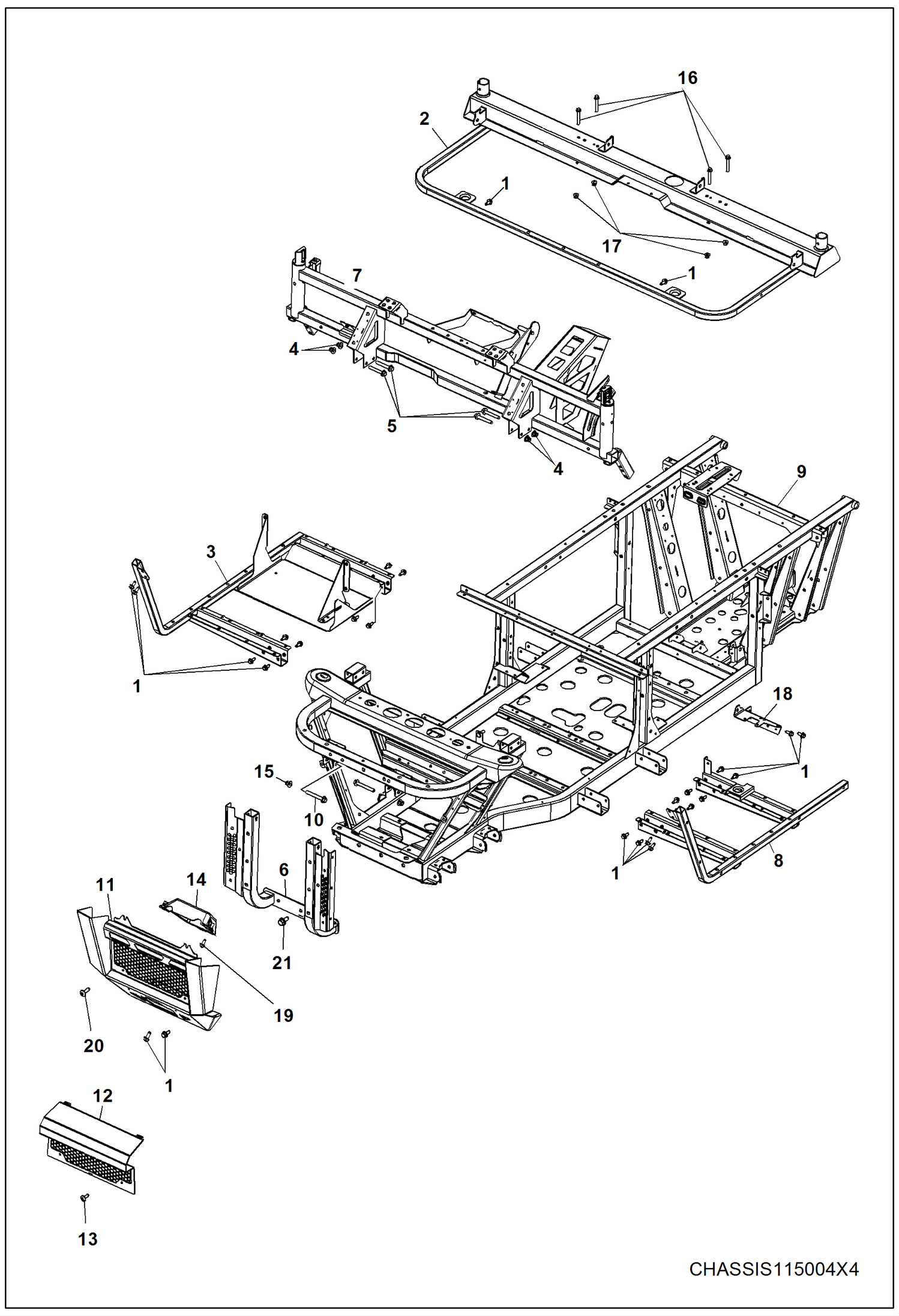 Схема запчастей Bobcat 3200 - CHASSIS, FRAME & FRONT BUMPER MAIN FRAME